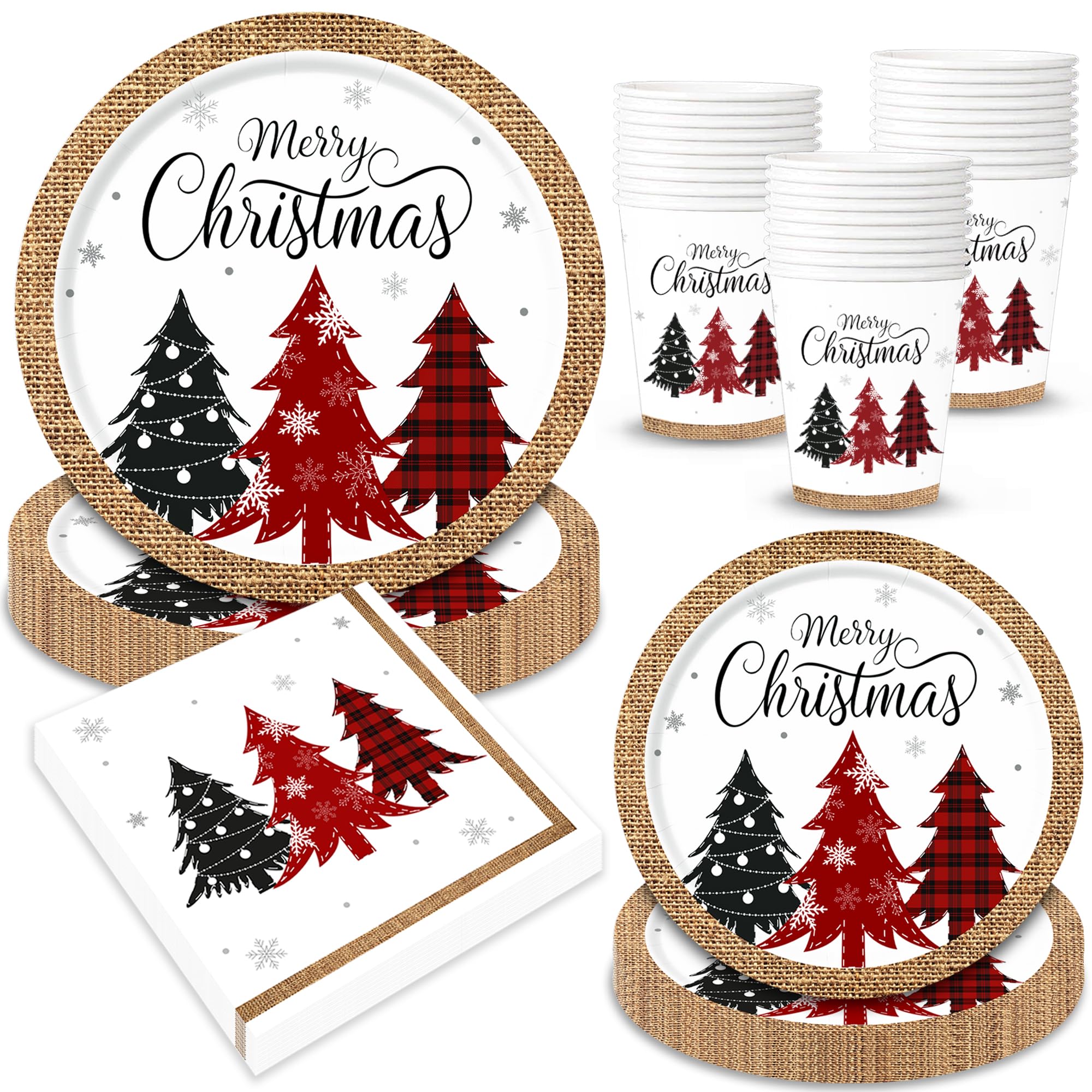 Christmas Tree Dinnerware Set - 25-Piece Disposable Party Plates, Napkins & Cups for Holiday Gatherings, Family Dinners & Festive Celebrations