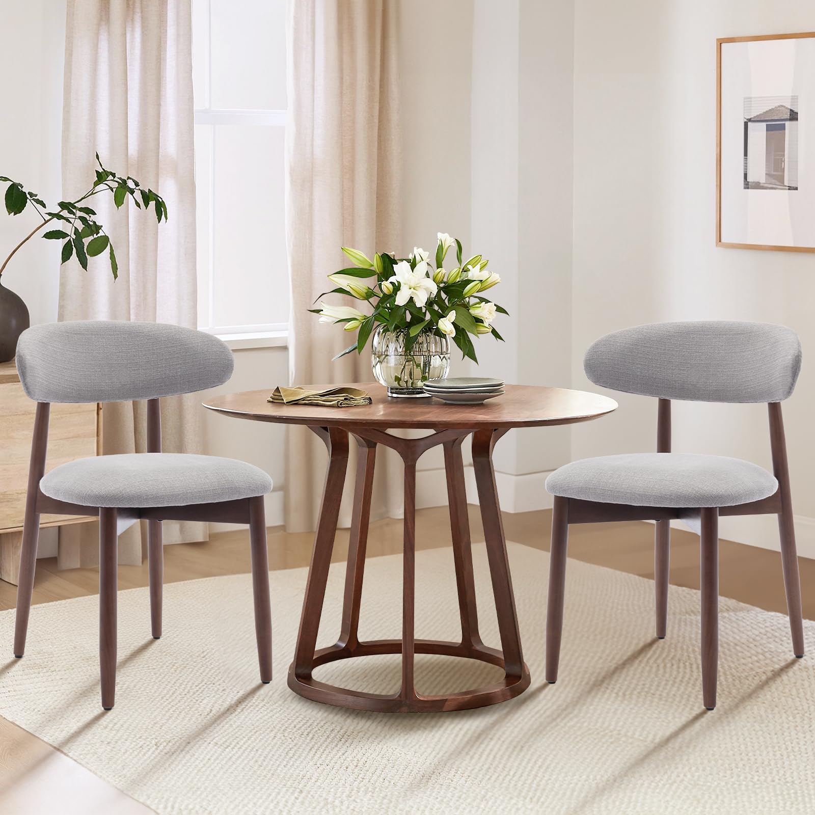 COLAMY Set of 4 Modern Farmhouse Dining Chairs - Light Grey Upholstered Wooden Kitchen Side Chairs with Foot Pegs | Perfect for Dining Room, Kitchen, Breakfast Nook & Small Spaces