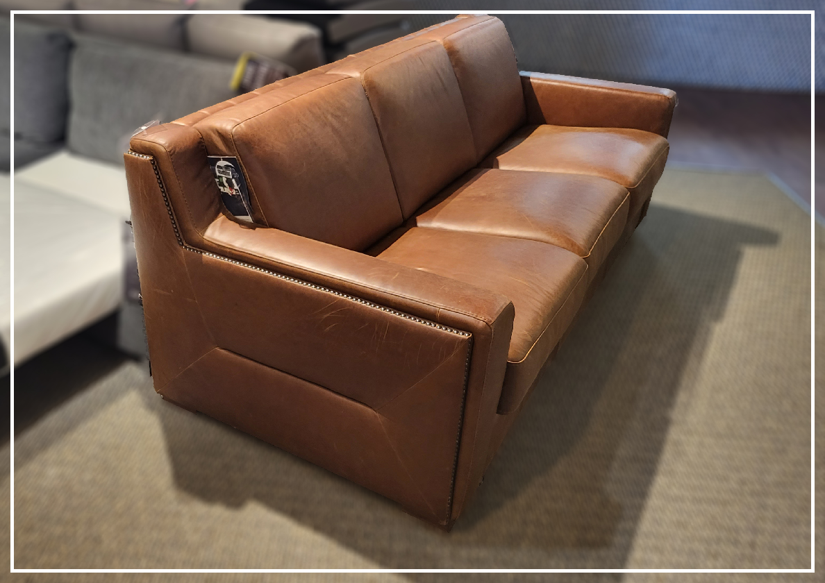 Kathy Ireland Alaves 3-Seater Brown Genuine Leather Queen Size Sleeper Sofa Bed - Convertible Couch for Living Room, Guest Room & Small Spaces