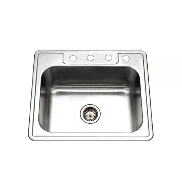 Houzer Glowtone Series 25 Stainless Steel Drop-in Topmount 4-Hole Single Bowl Kitchen Sink with 9