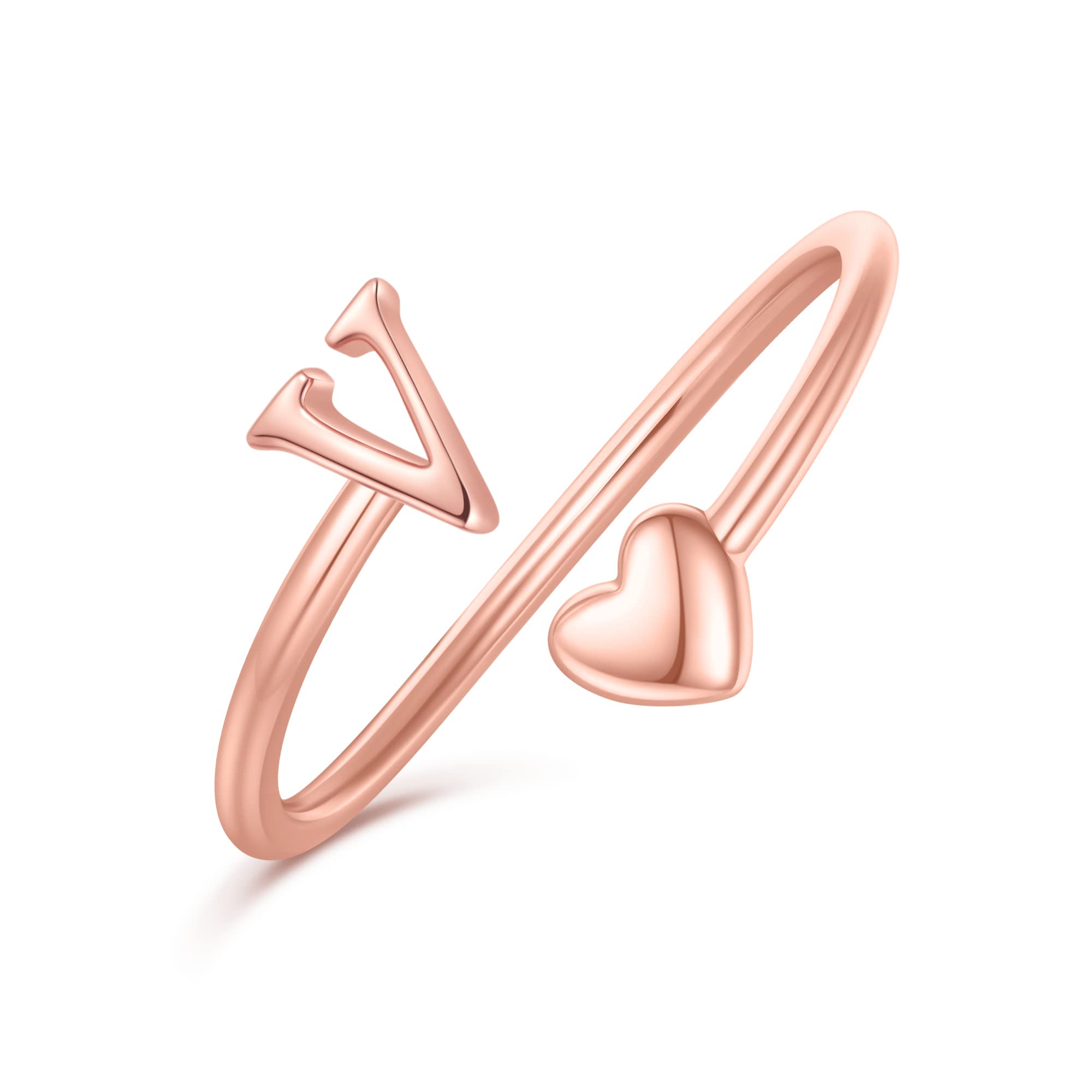 Heart Initial Rings for Women & Teen Girls - Adjustable Stackable Cute Heart Letter Rings - Perfect for Valentine's Day Gifts, Birthday Presents & Everyday Fashion Jewelry
