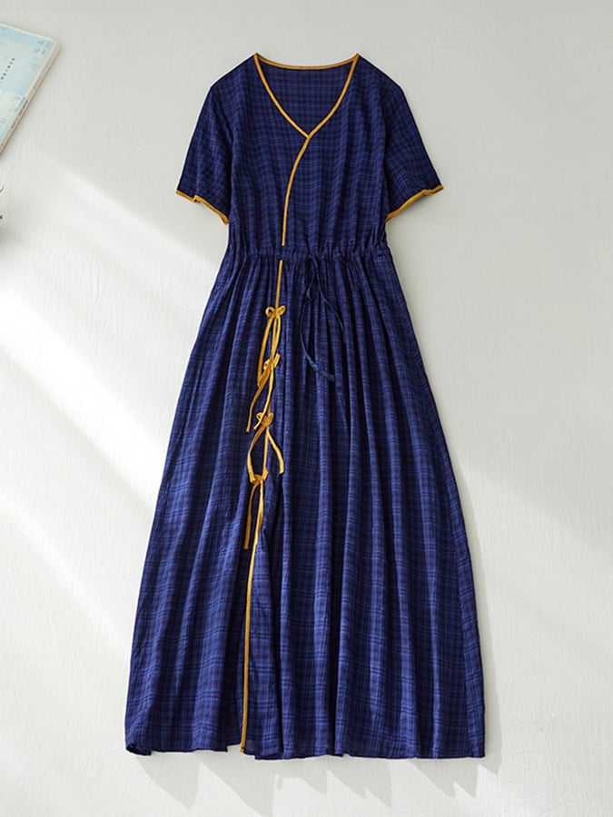 Lovevop Women's Cotton Linen Retro Color Block Dress - Elegant High-End Summer Maxi Dress for Beach, Vacation & Casual Wear