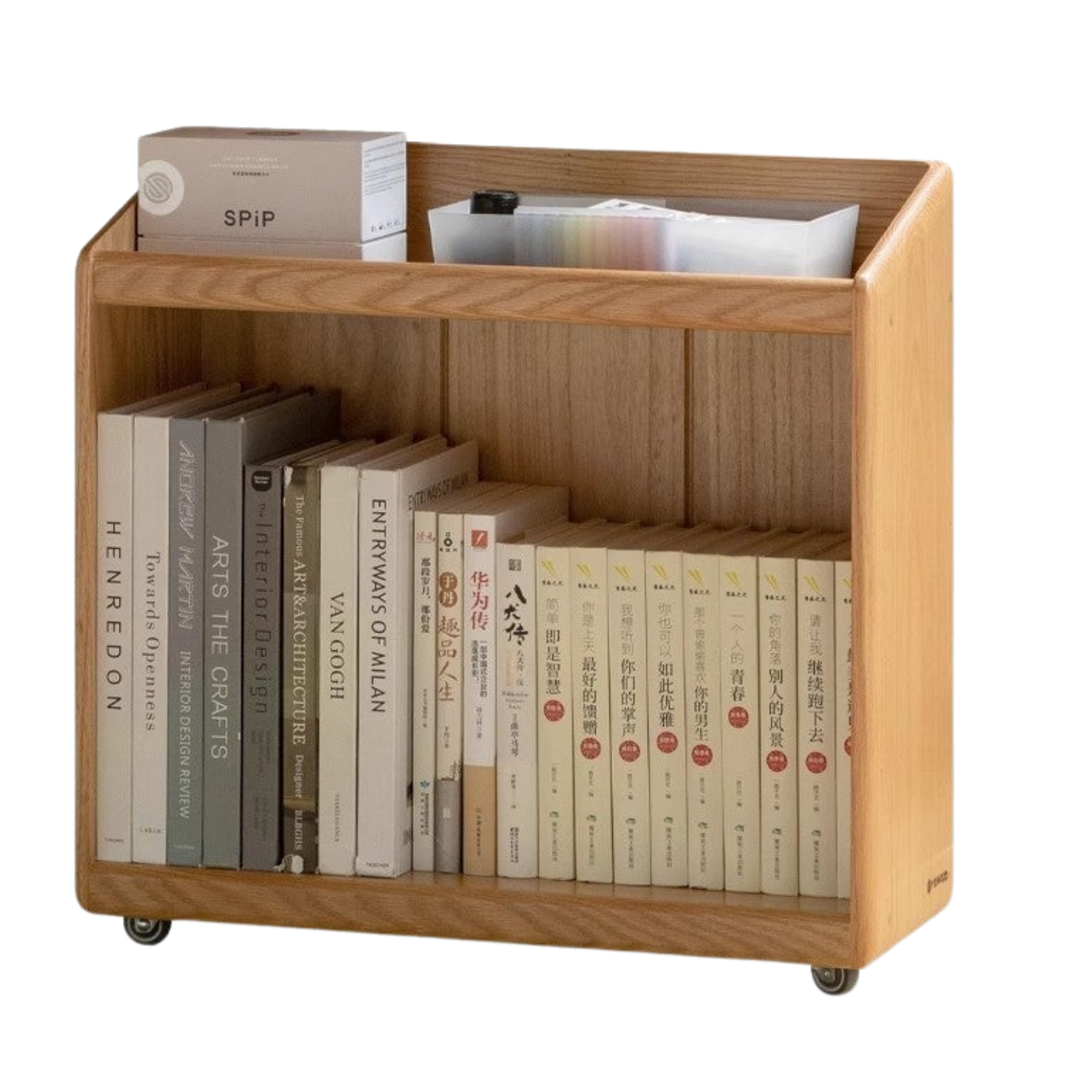 Solid Oak Wood Under Desk Mobile Bookshelf - Rolling Storage Organizer for Home Office, Study, or Kids Room - Perfect for Files, Books, and Supplies