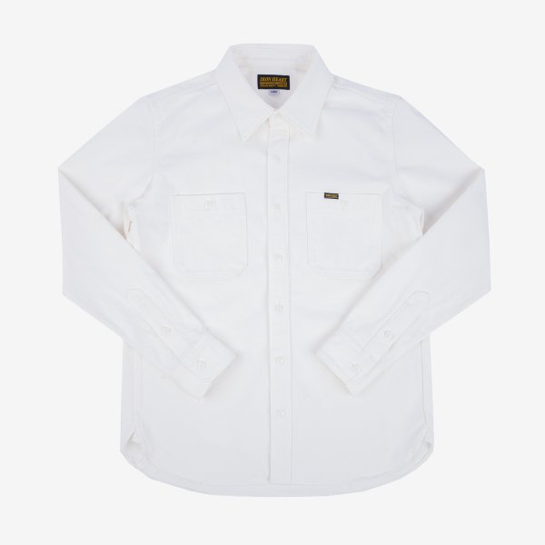 Iron Heart IHSH-391 Heavyweight 13.5oz Denim Work Shirt for Men - Classic White Cotton Shirt for Workwear, Outdoor & Casual Style