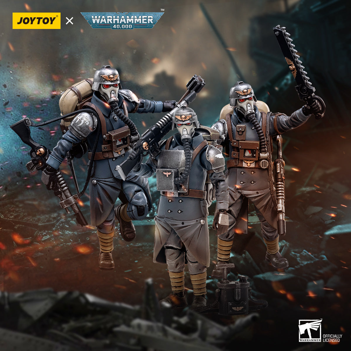 JOYTOY 1/18 Scale Warhammer 40K Action Figure - Astra Militarum Death Korps of Krieg Veteran Squad (Reissue) | Collectible Military Model for Display & Gaming Scenes