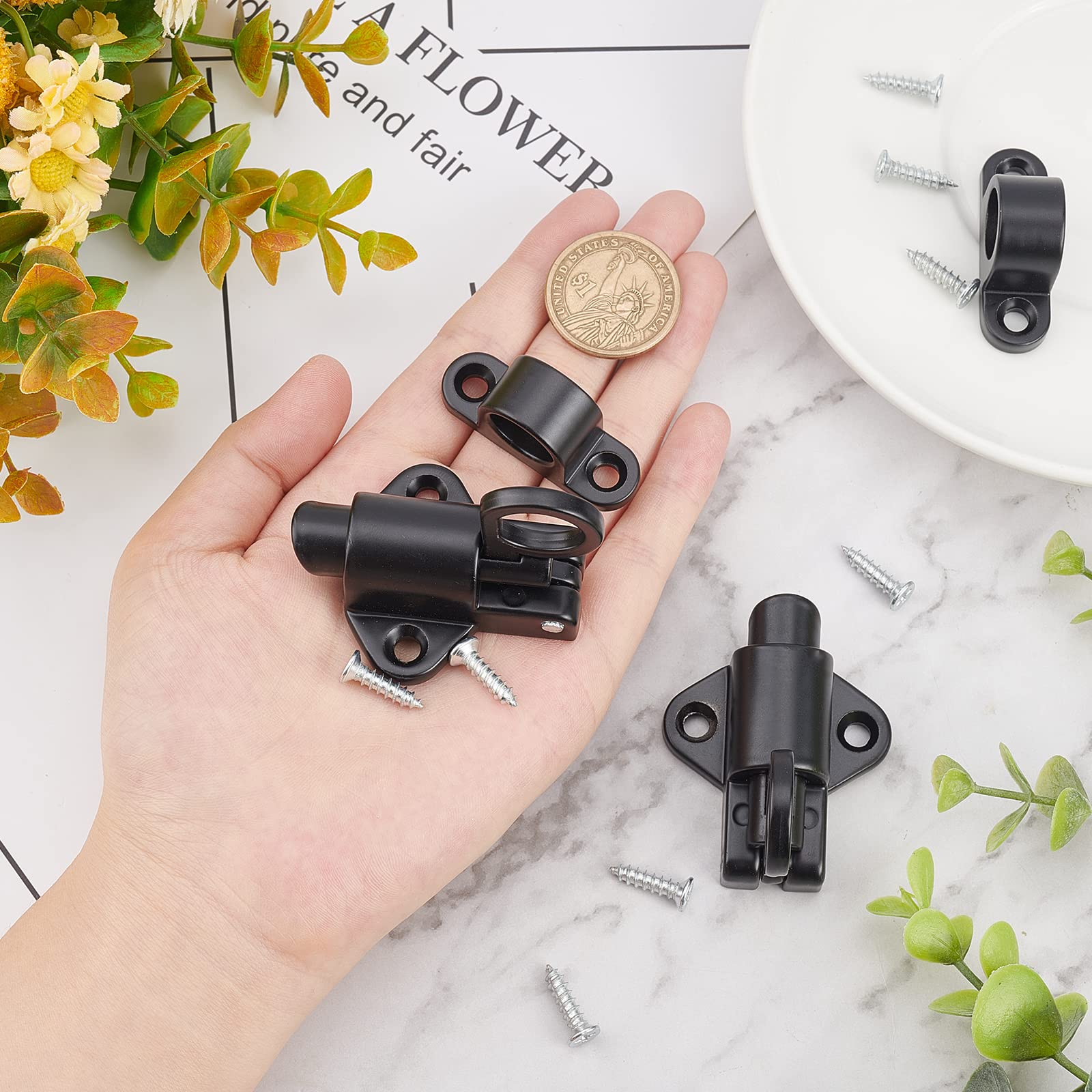 GORGECRAFT 2 Pack 3 Inch Spring Loaded Door Bolt Lock - Heavy Duty Aluminum Alloy Automatic Latch for Gates, Sheds, Cabinets & Windows - Black (Perfect for Home Security, Courtyard, Bathroom & Outdoor Use)