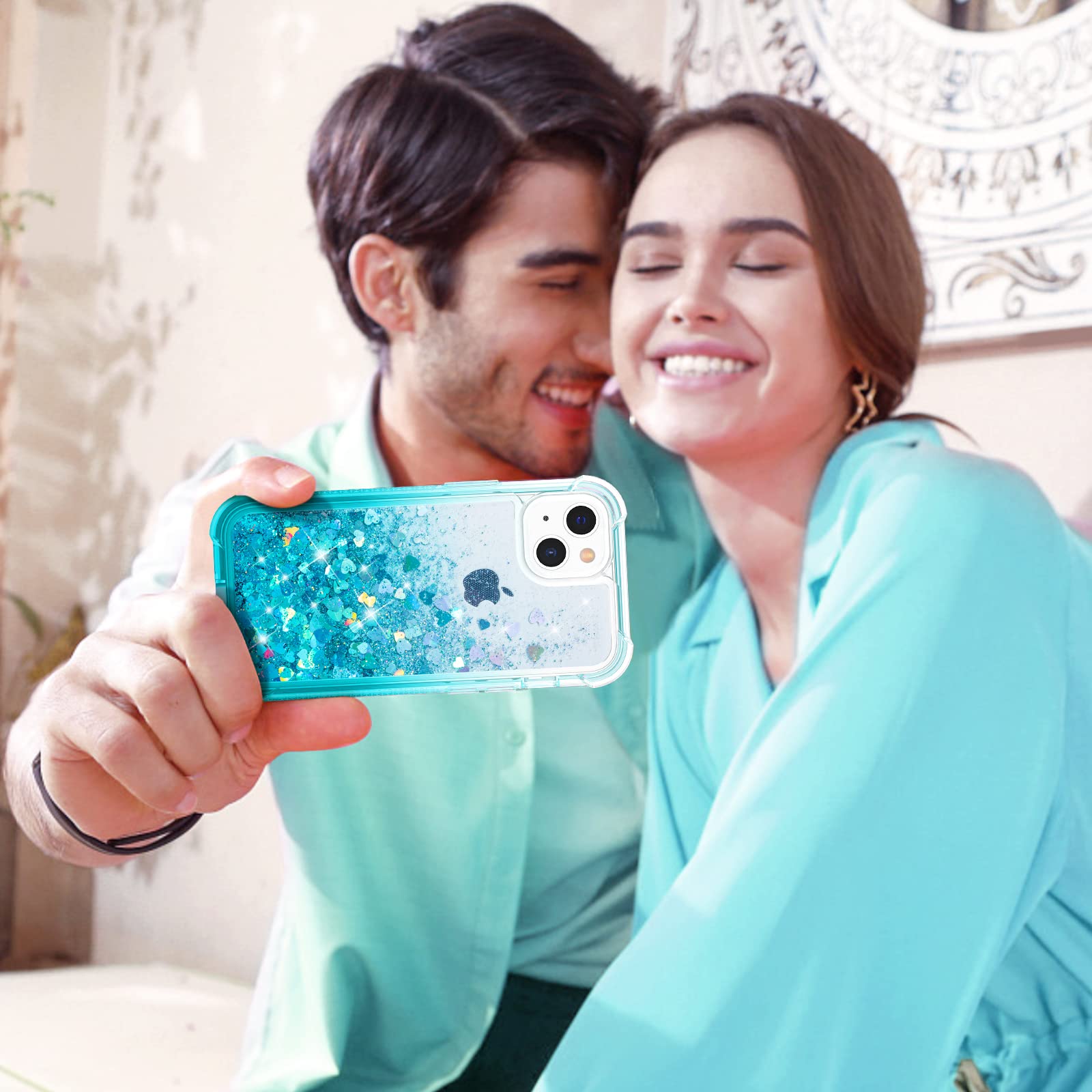 Ruky Glitter Liquid Full Body Phone Case with Built-in Screen Protector for iPhone 13 & iPhone 14 6.1