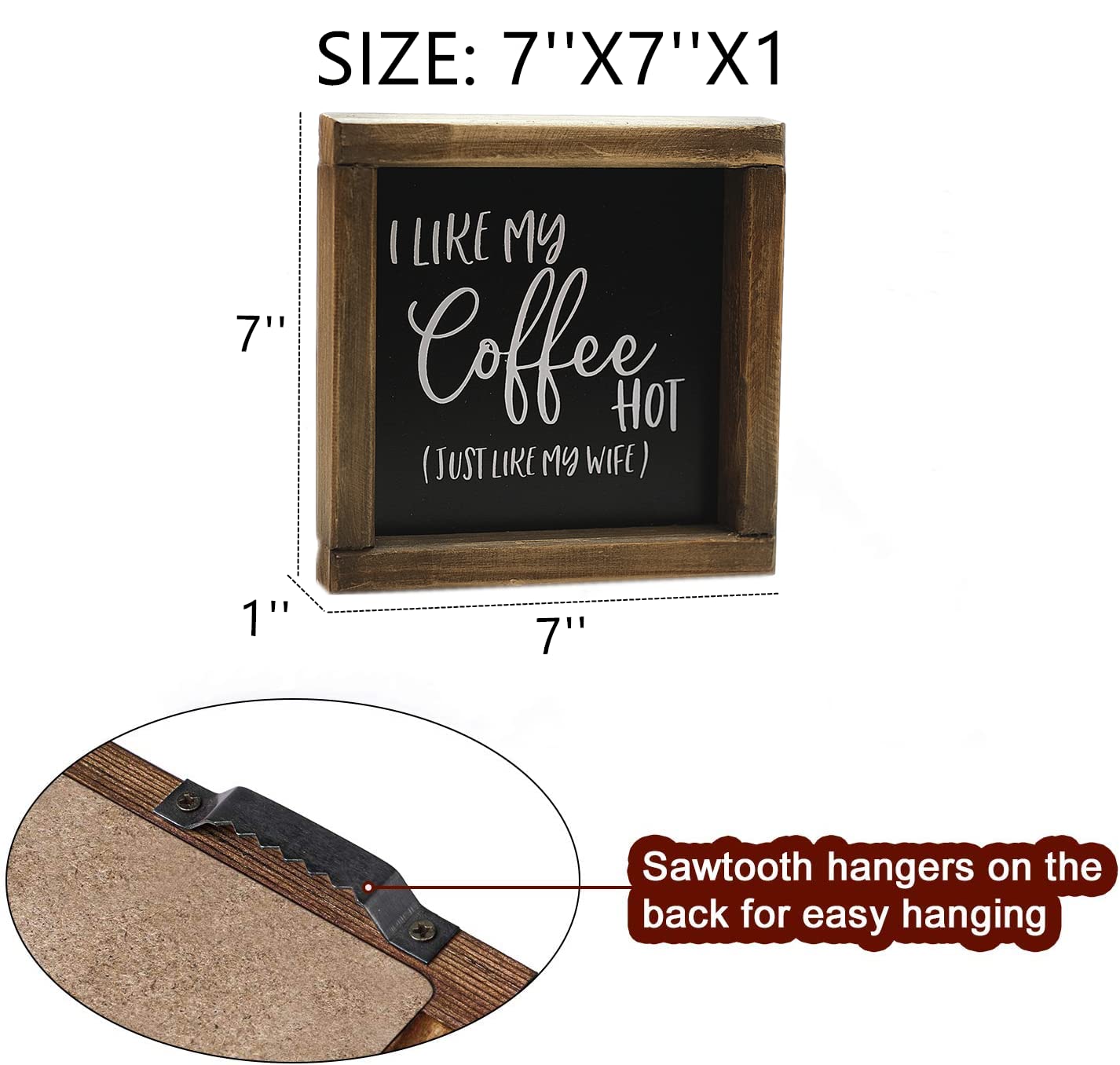 Farmhouse Coffee Bar Decor - Funny Coffee Sign 'I Like My Coffee Hot, Just Like My Wife' - 7x7 Inch Black Wooden Plaque - Unique Gift for Coffee Lovers, Housewarming & Kitchen Decor - Perfect for Coffee Shops, Home Bars & Rustic Kitchens