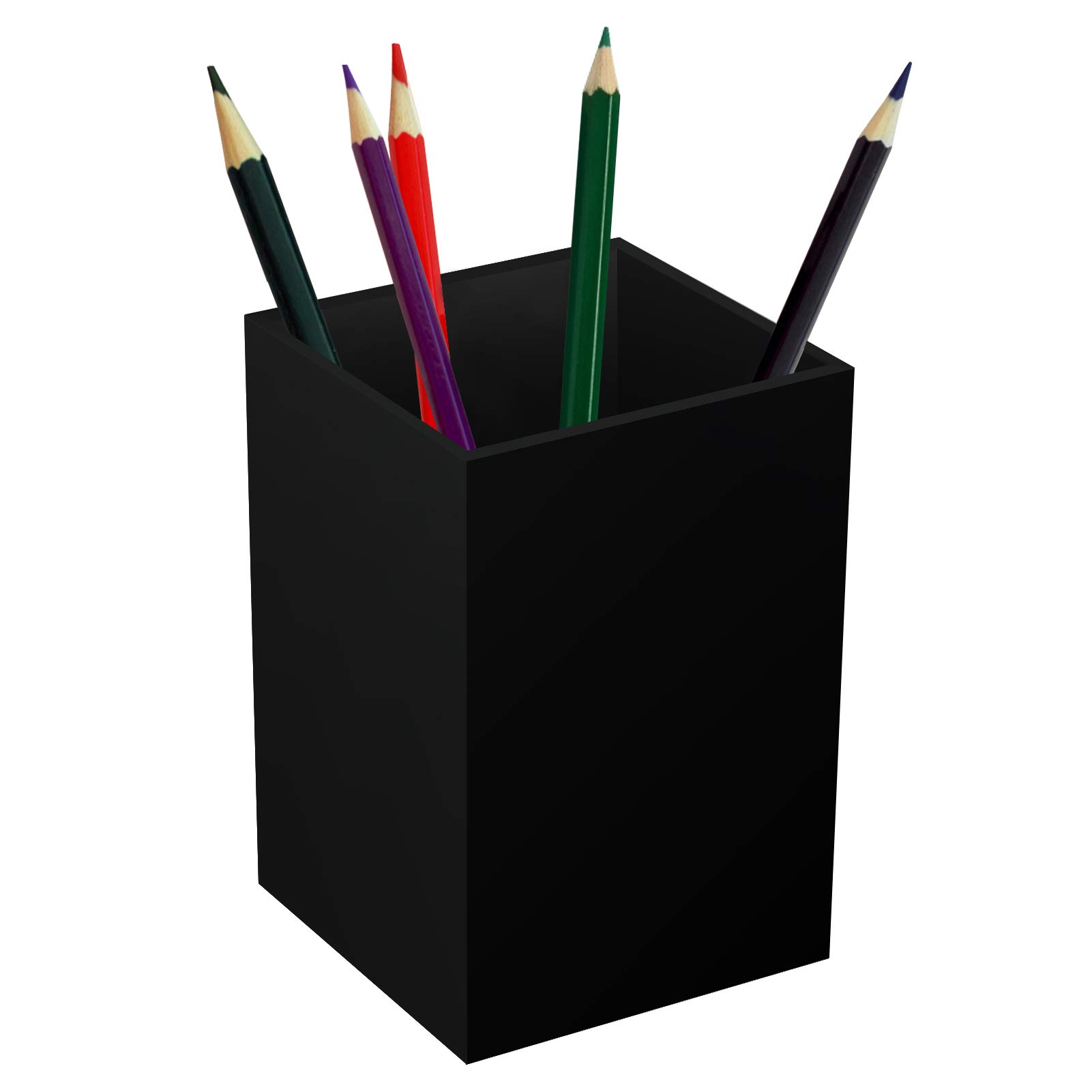 Acrylic Pen Holder for Desk - Black Pencil Organizer & Makeup Brush Holder - Office Desktop Storage Cup for Stationery, Cosmetics, and Art Supplies - Perfect for Home, Office, and Beauty Vanity Organization