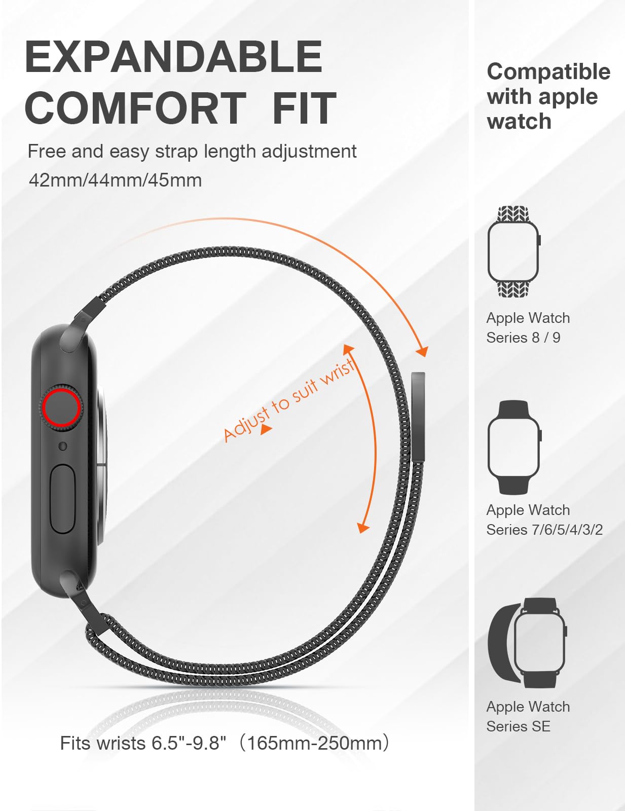 Premium Stainless Steel Magnetic Loop Band Compatible with Apple Watch 38mm 40mm 41mm 42mm 44mm 45mm 49mm - Adjustable Replacement Strap for Women & Men - Perfect for Workouts, Office & Everyday Wear