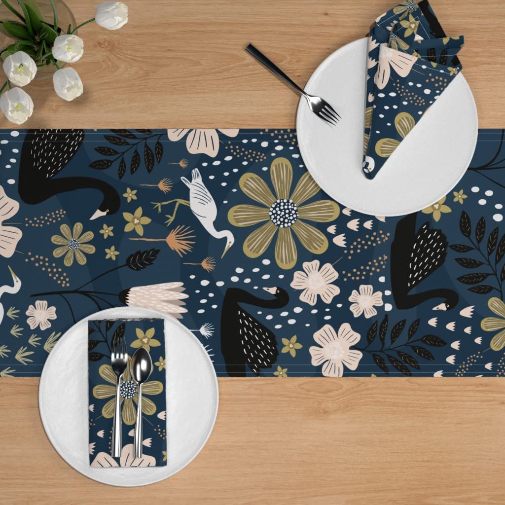 Custom Lake Swan Birds Print Cotton Sateen Table Runner 108