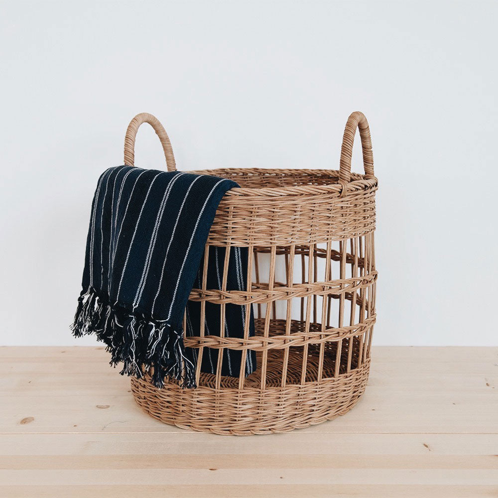 Natural Libby Rattan Basket - Handwoven Storage Bin for Home Organization, Laundry, Toys & Blankets | Perfect for Living Room, Bedroom & Nursery Decor