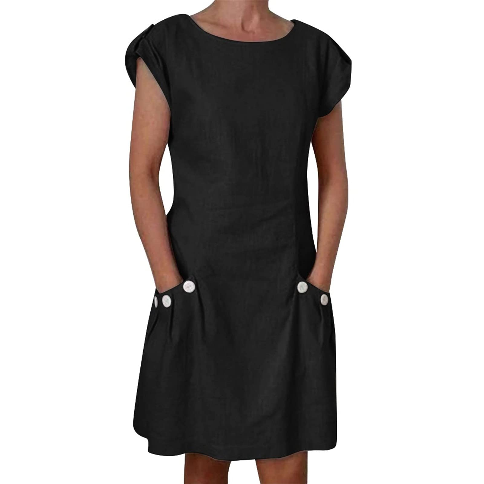 Women's Plus Size Casual Short Sleeve Mini T-Shirt Dress with Button Pocket & Round Neck - Loose Fit Summer Dress for Beach, Shopping, and Daily Wear
