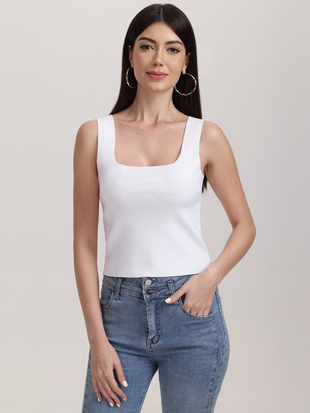 Eva Square Neck Tank Top for Women - Soft Stretch Casual Sleeveless Shirt - Perfect for Summer, Workout, and Layering
