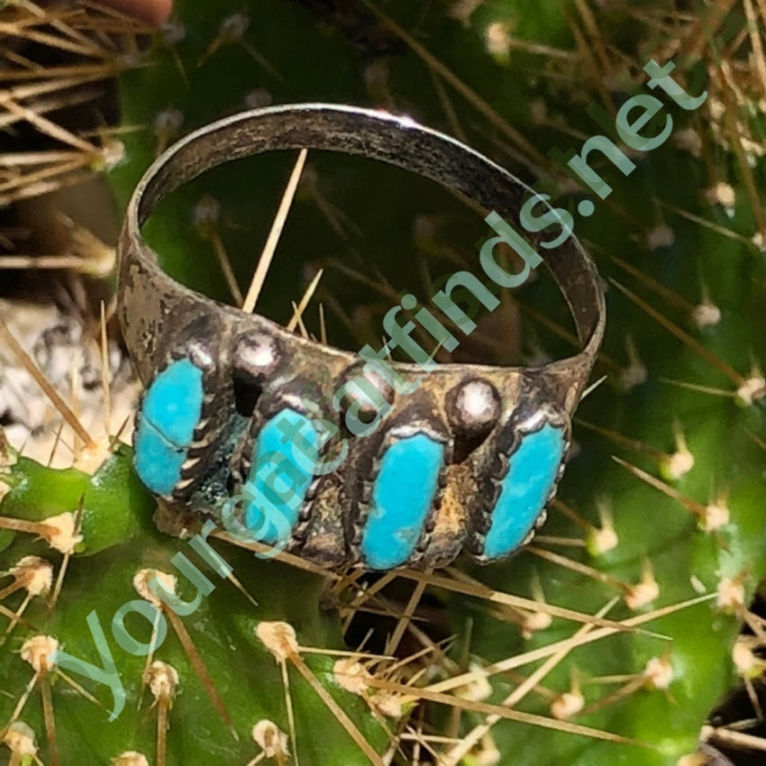 Turquoise Needlepoint Row Ring in Sterling Silver - Size 8 | Elegant Boho Jewelry for Women, Perfect for Everyday Wear & Special Occasions