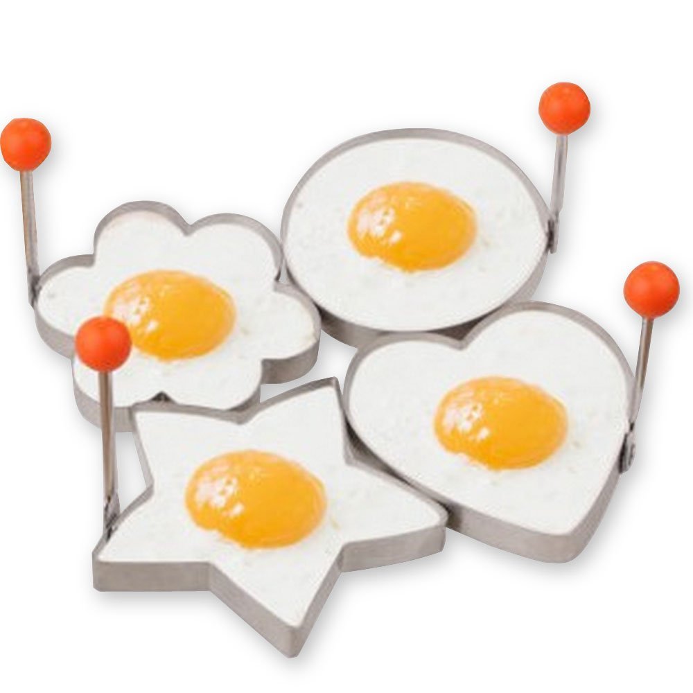 304 Stainless Steel Fried Egg Mold Ring Set - 4PCS Heart, Flower, Star & Round Shapes for Perfect Egg Sandwiches, Pancakes & English Muffins | Fun Breakfast Cooking Gadgets for Kids & Adults | Ideal for Home Kitchen, Camping & Brunch Parties