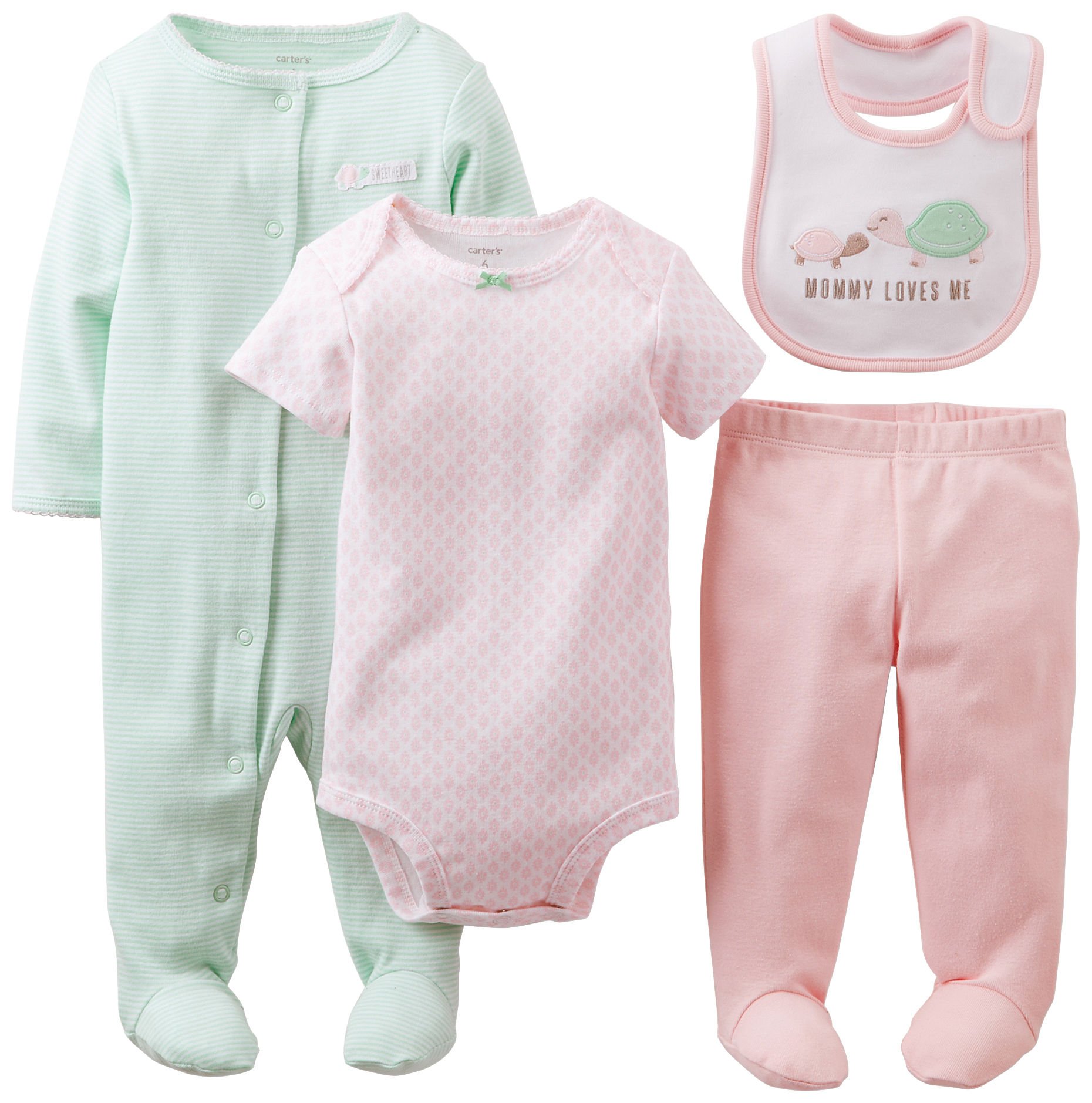 Carter's Baby Girls' 4-Piece Layette Set - Soft Cotton Newborn Outfit in Pink | Perfect for Gifts, Photo Shoots & Everyday Wear