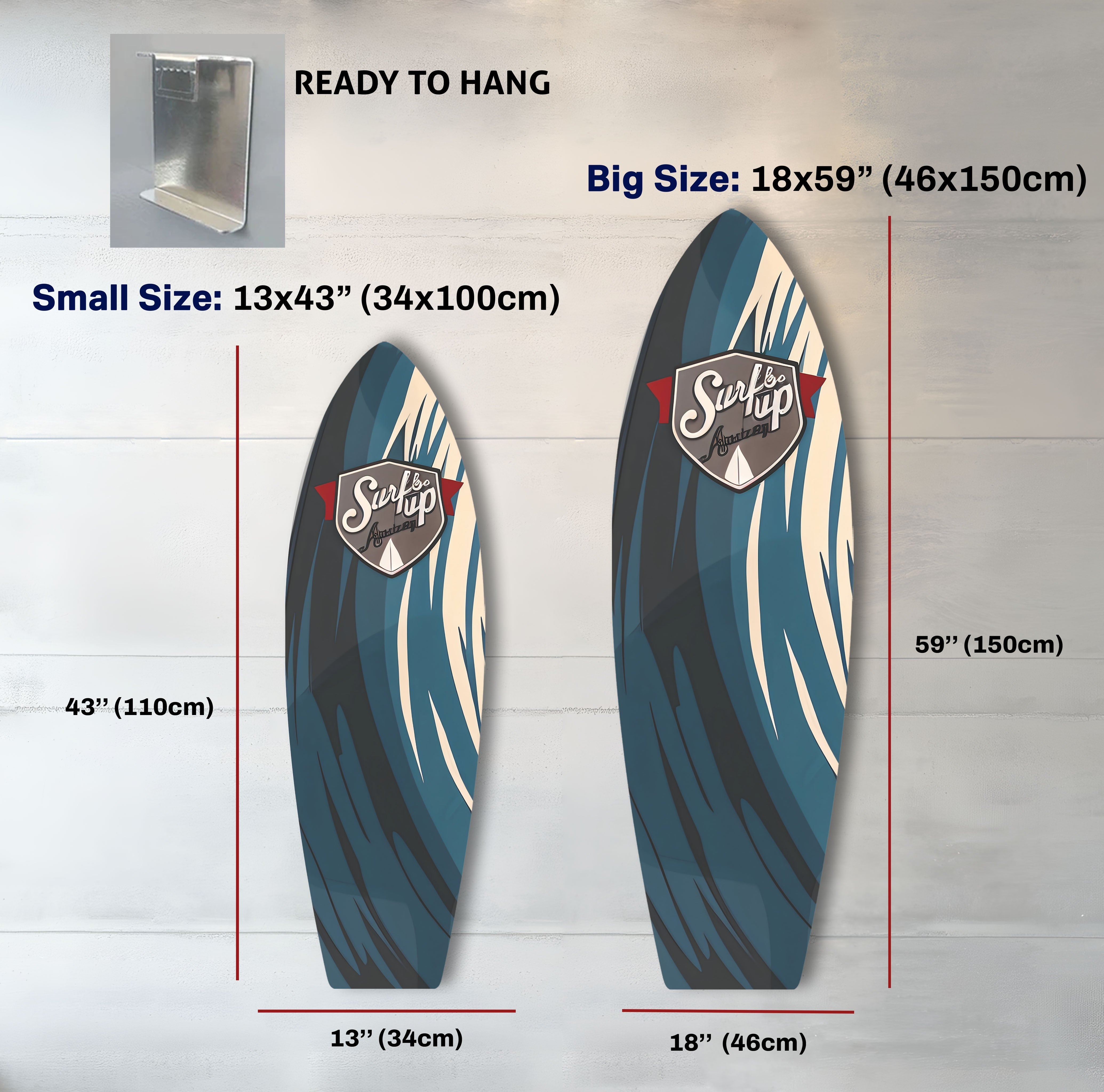 Blue Abstract Surfboard Wall Art - Coastal Beach Decor for Living Room, Bedroom & Office - Perfect Surfing Theme Home Decoration