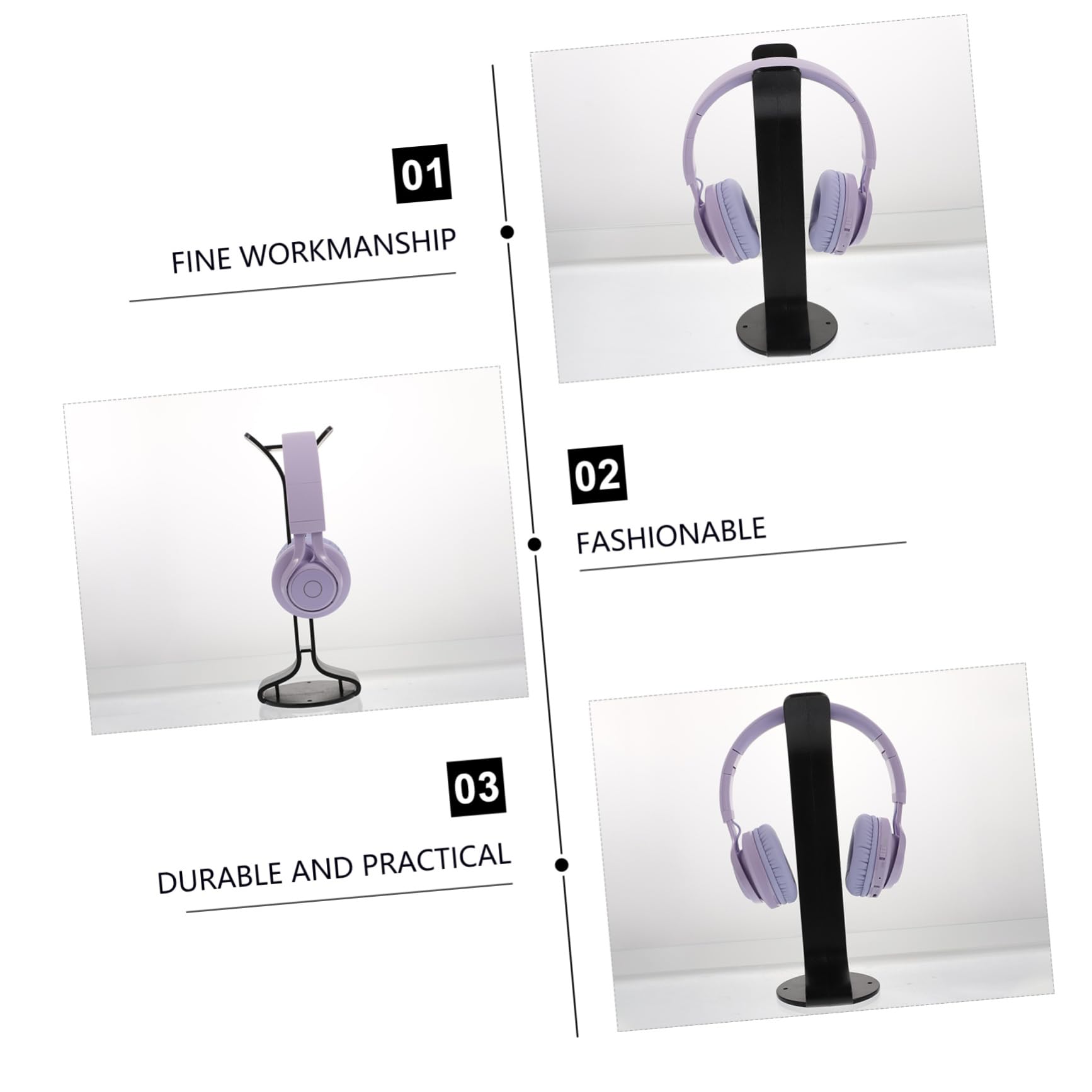 Portable Headphone Stand - Durable Desk Headset Holder with Non-Slip Base, Easy to Carry & Space Saving - Perfect for Office, Gaming Setup & Travel Accessories (Black)