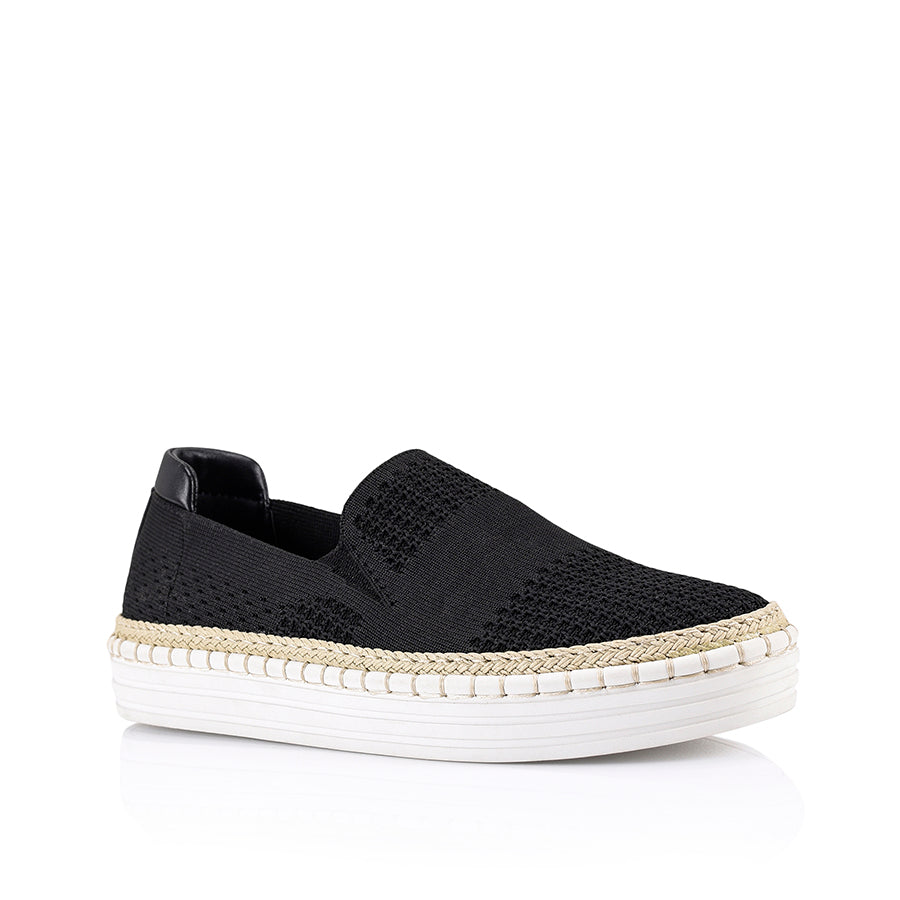 Women's Black Knit Slip-On Sneakers - Comfortable Casual Shoes for Walking, Travel & Everyday Wear