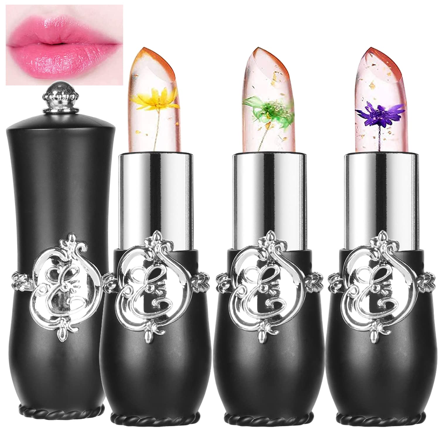 Firstfly 3-Pack Crystal Flower Jelly Lipstick Set - Magic Color Changing, Long Lasting & Moisturizing Lipsticks for Women | Perfect for Daily Wear, Parties & Special Occasions