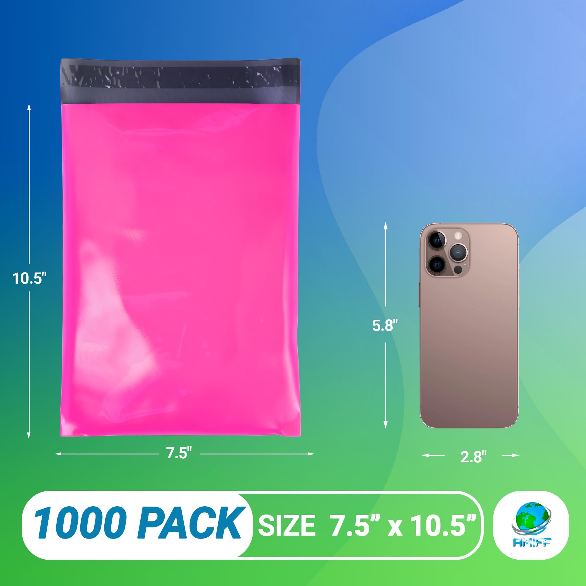 Hot Pink Poly Mailers 7.5 x 10.5 Inches - 1000 Pack Self-Seal Poly Shipping Bags for Clothing | Waterproof Stretchable Mailing Envelopes | Perfect for Ecommerce, Online Stores & Small Business Shipping