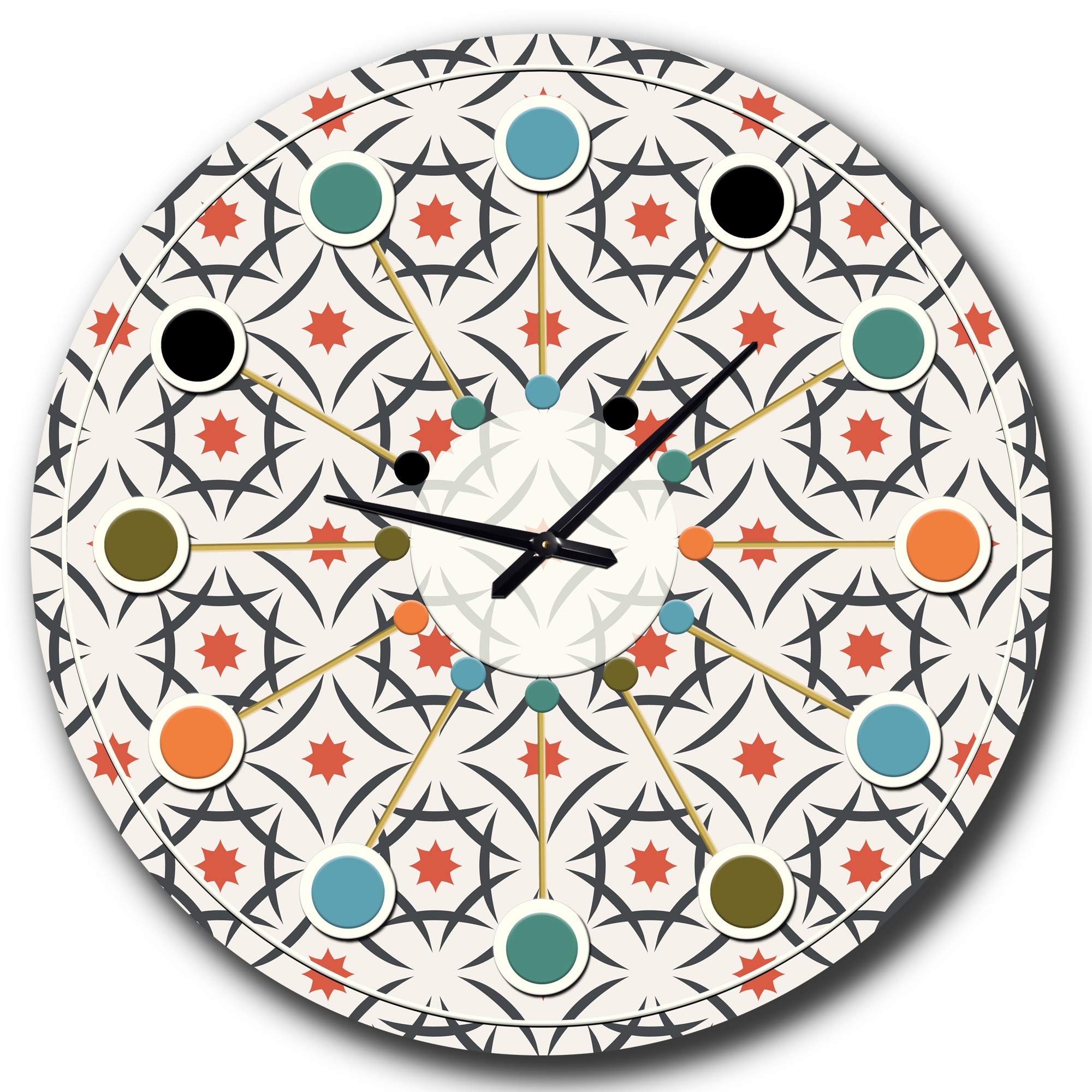 Designart Abstract Retro Mid-Century Modern Circle Wall Clock - Vintage Metal Round Decorative Clock for Home, Living Room, Bedroom & Office Decor | Perfect for Boho, Retro & Contemporary Interior Design Styles