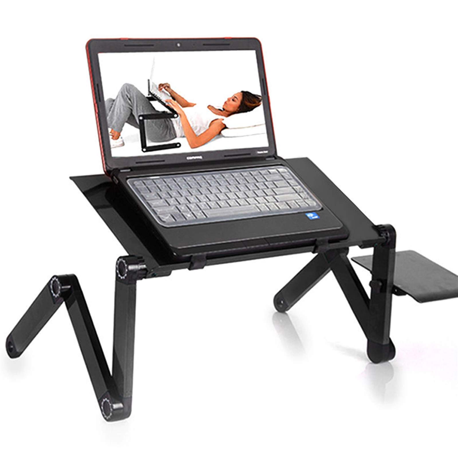 Adjustable Laptop Stand with Cooling Fan - Portable Foldable Laptop Riser for MacBook, Notebook, iPad - Ergonomic Bed & Couch Desk with Mouse Pad (Black) - Perfect for Home Office, Gaming & Remote Work