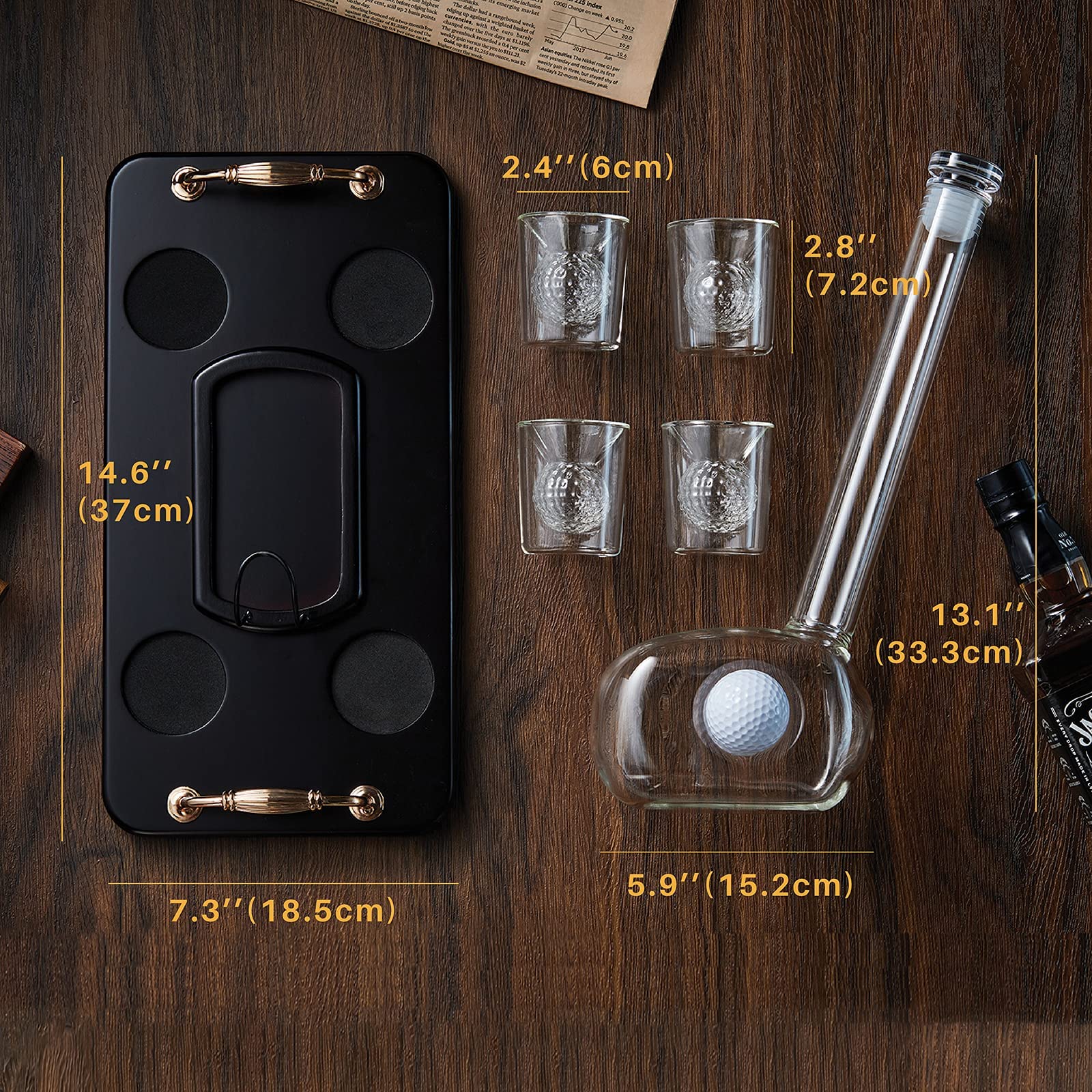 Premium Golf Whiskey Decanter Set with 4 Golf Ball Shot Glasses - 750ml Glass Liquor Dispenser for Bourbon, Scotch, Vodka & Tequila - Unique Golf Gifts for Men - Perfect for Father's Day, Birthday & Golf-Themed Parties