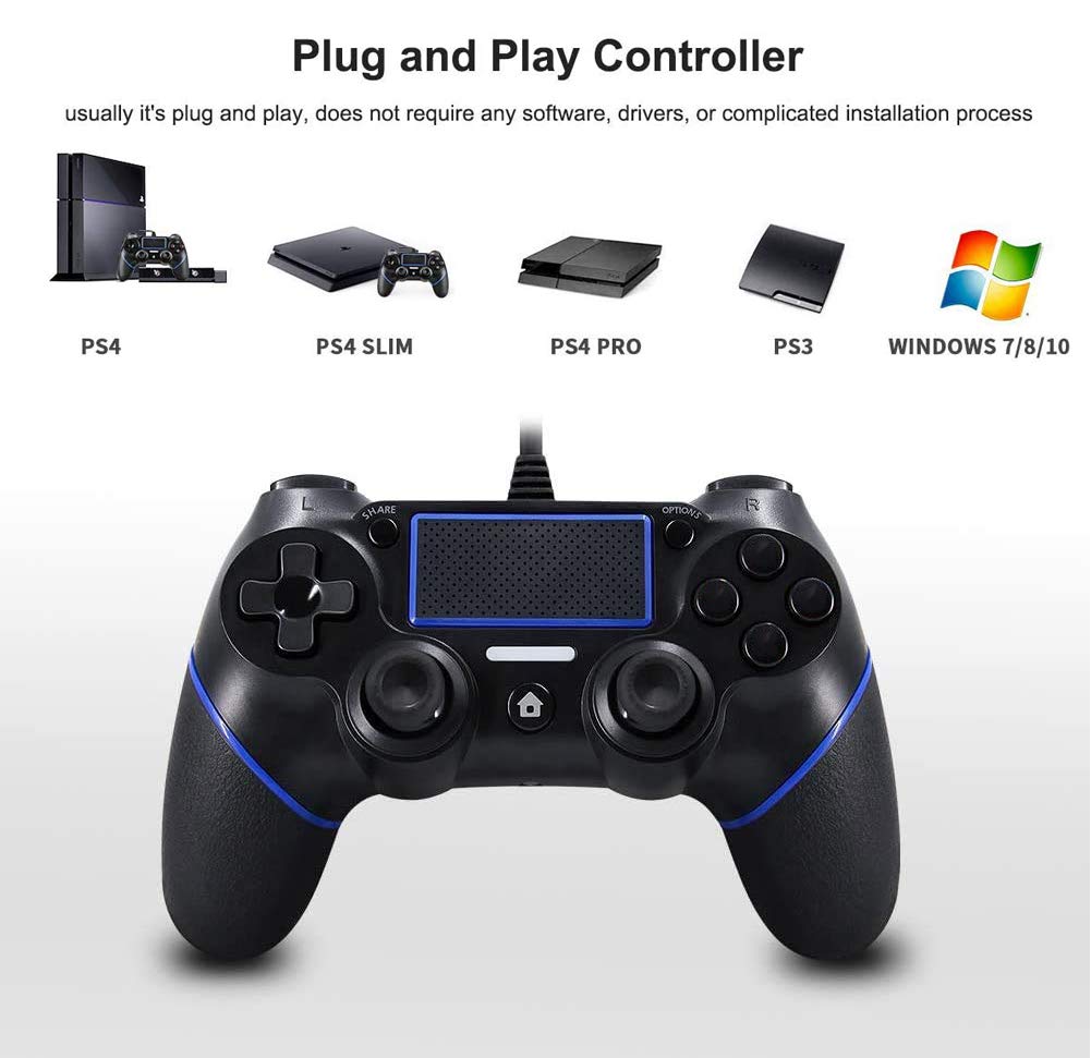 AUELEK Wired USB Controller for PS4/PS4 Pro/PS4 Slim/PC - Dual Vibration Gamepad with Anti-Slip Grip & 1.5m USB Cable - Perfect for Gaming, Streaming & Multiplayer Sessions