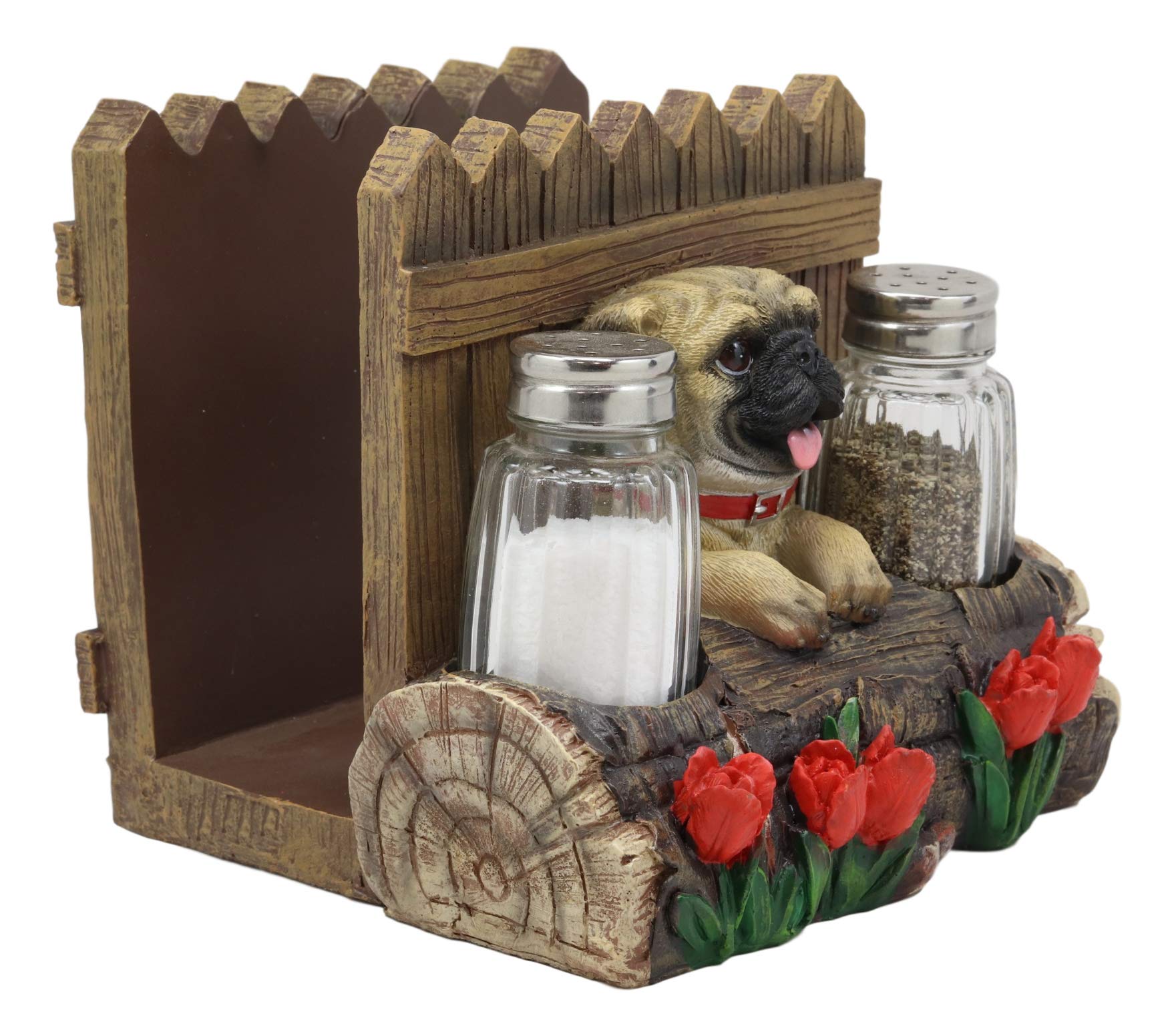 Whimsical Pug Dog Figurine with Wooden Fences - 6