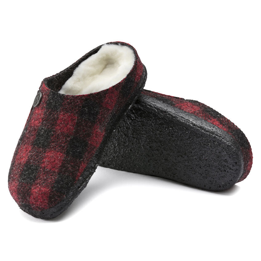 Birkenstock Kids Zermatt Shearling Slippers - Plaid Red, Warm & Cozy Indoor/Outdoor House Shoes for Boys & Girls - Perfect for Winter, Home, School & Travel