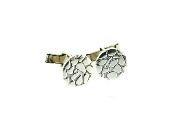 Elegant Sterling Silver Pebbled Cufflinks for Men - Polished Round Dress Shirt Accessories - Perfect for Weddings, Business Meetings & Formal Events