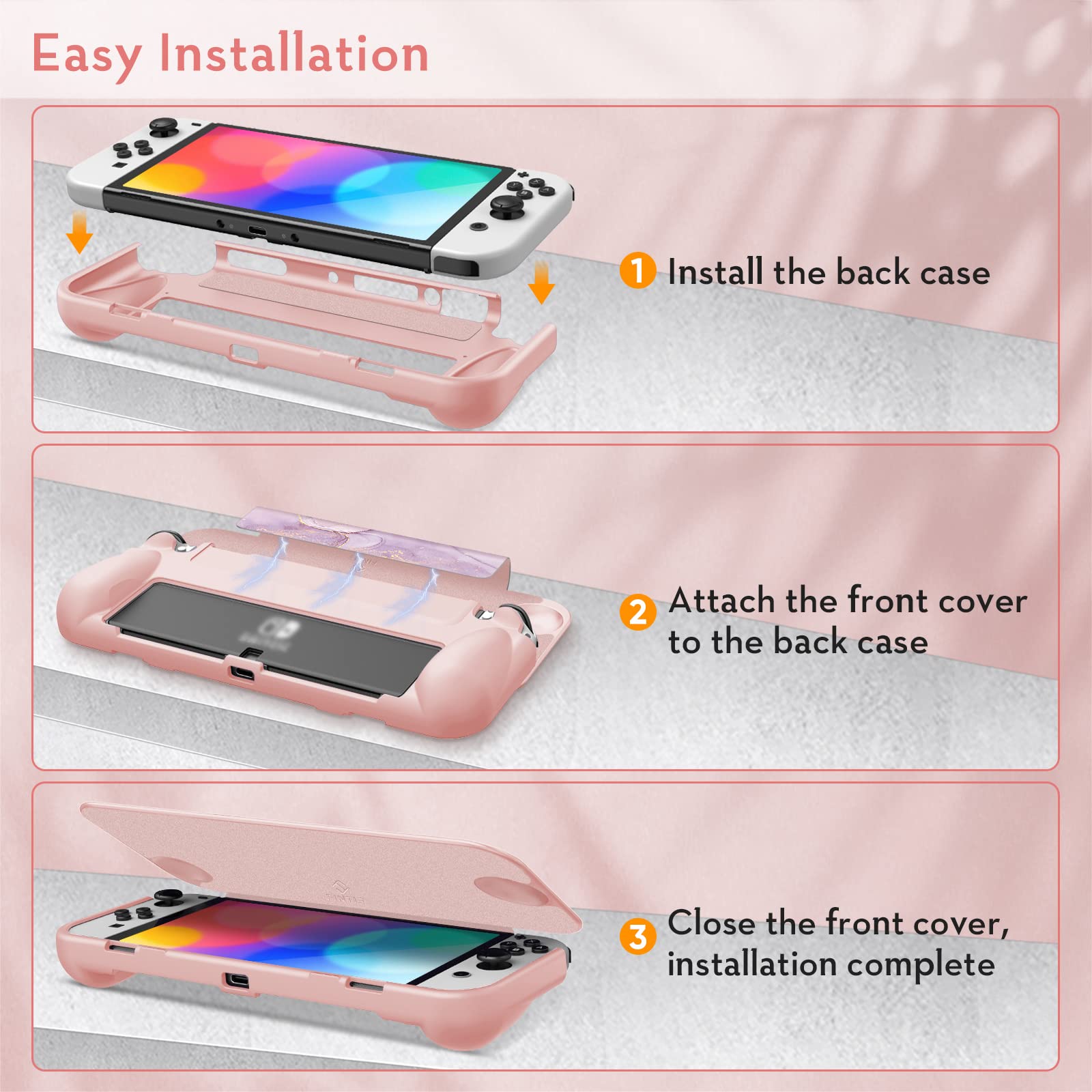 Fintie Flip Case for Nintendo Switch OLED Model 2021 - Slim Protective Soft TPU Shell with Magnetically Detachable Front Cover & Ergonomic Grip | Screen Safe Design | Dreamy Marble | Perfect for Travel, Gaming On-The-Go & Home Entertainment
