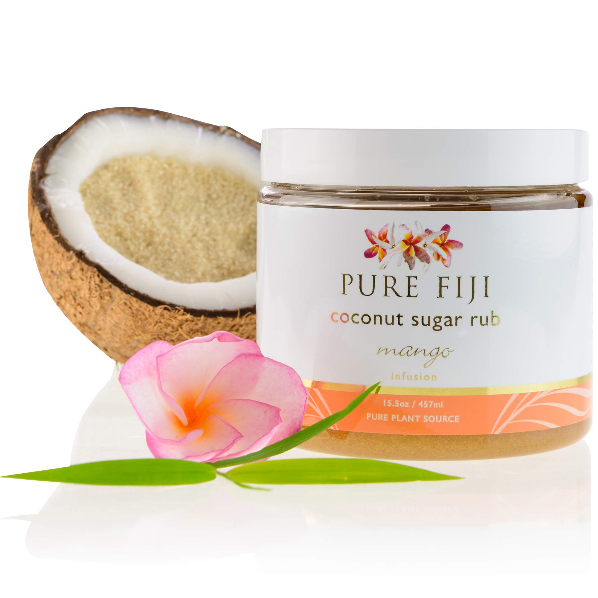 Pure Fiji Coconut Sugar Body Scrub - Natural Organic Exfoliator for Smooth & Soft Skin - Mango Scented Sugar Scrub for Body Care - 15.5 Oz - Perfect for Spa Day, Self-Care Routine & Gift Giving