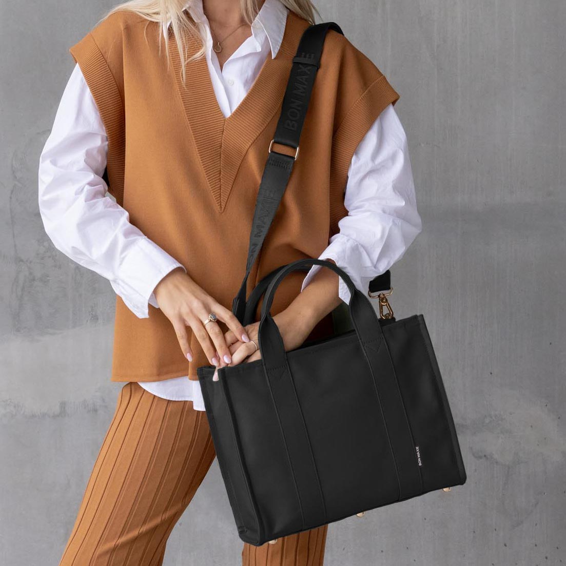Stylish Small Bon Vivant Structured Tote Bag for Women - Elegant Black Handbag for Work, Travel & Daily Use