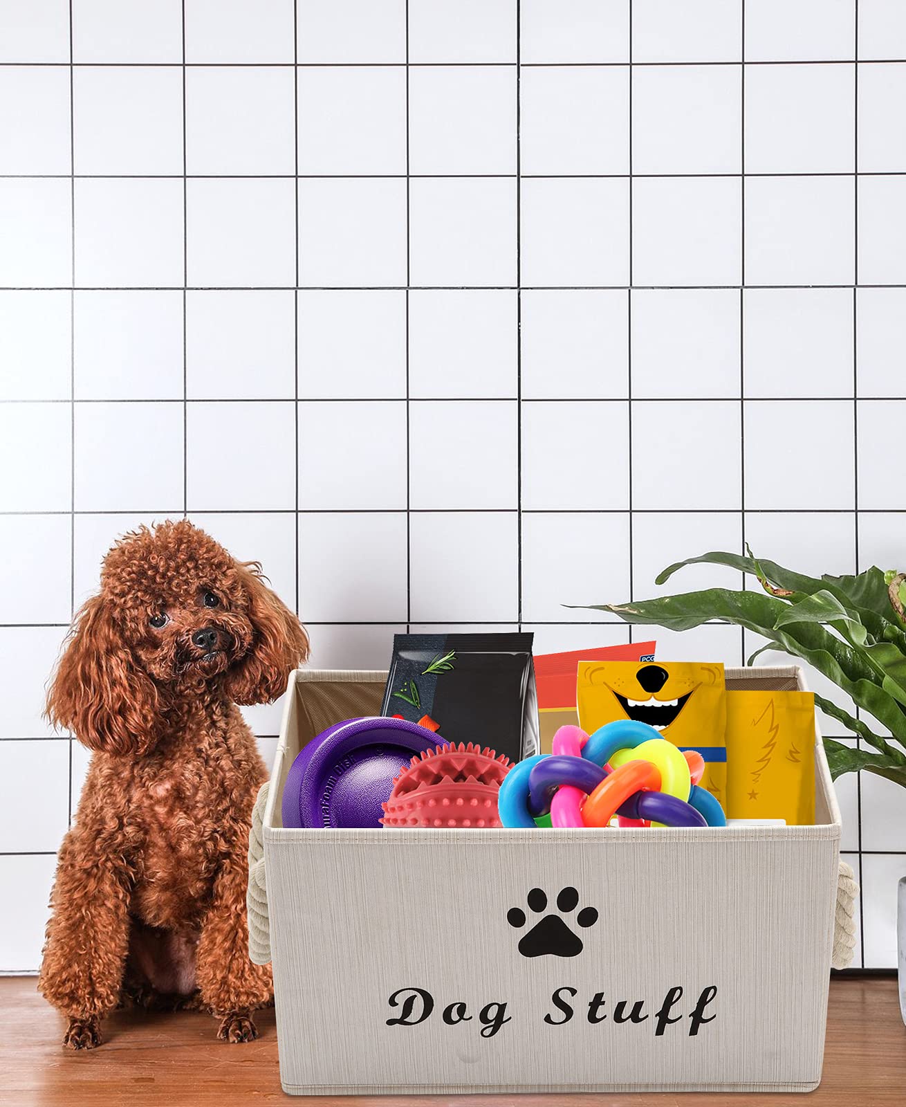 Morezi Canvas Pet Toy Storage Bin & Organizer Basket - White | Perfect for Dog & Cat Toys, Blankets, Leashes, Food | Ideal for Living Room, Bedroom & Pet Play Areas