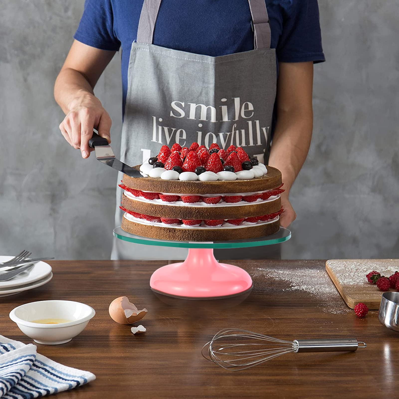 12 Inch Pink Glass Cake Turntable - Premium Cake Spinner Stand for Baking & Decorating | Perfect for Birthday Cakes, Wedding Cakes, Cupcakes & Dessert Presentation | Essential Cake Decorating Supplies & Tools for Home Bakers & Professionals