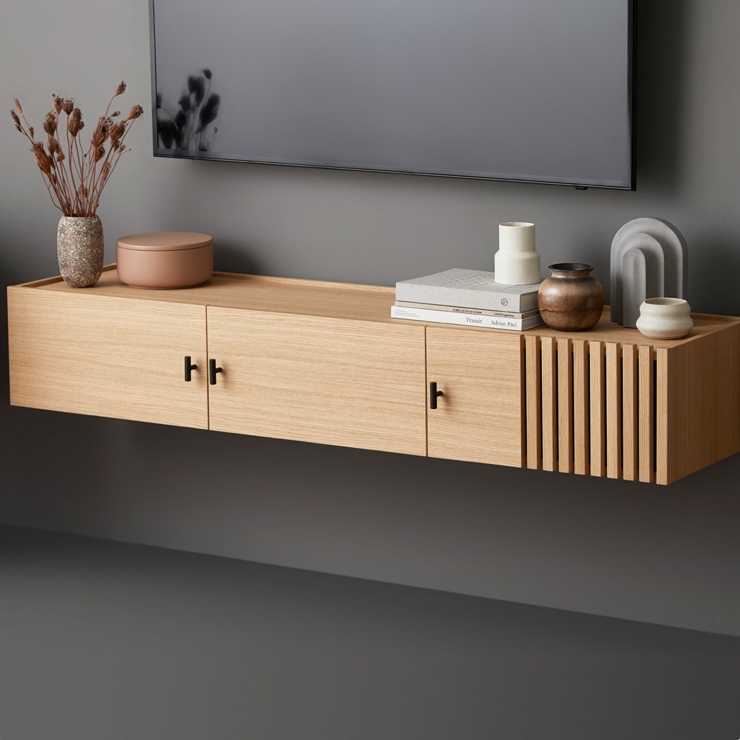 Modern Low Profile Wall Mounted Sideboard - Space Saving Entryway Console Table for Small Apartments & Hallways | Perfect for Living Room, Dining Room & Entryway Storage