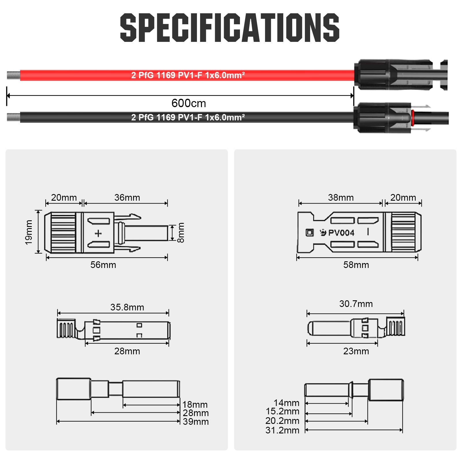 ECO-WORTHY 20FT 10AWG Solar Panel Extension Cable with MC4 Connectors (Red & Black) - Weatherproof Solar Panel Wire for RV, Boat, Off-Grid Systems - Compatible with Solar Panels & Charge Controllers