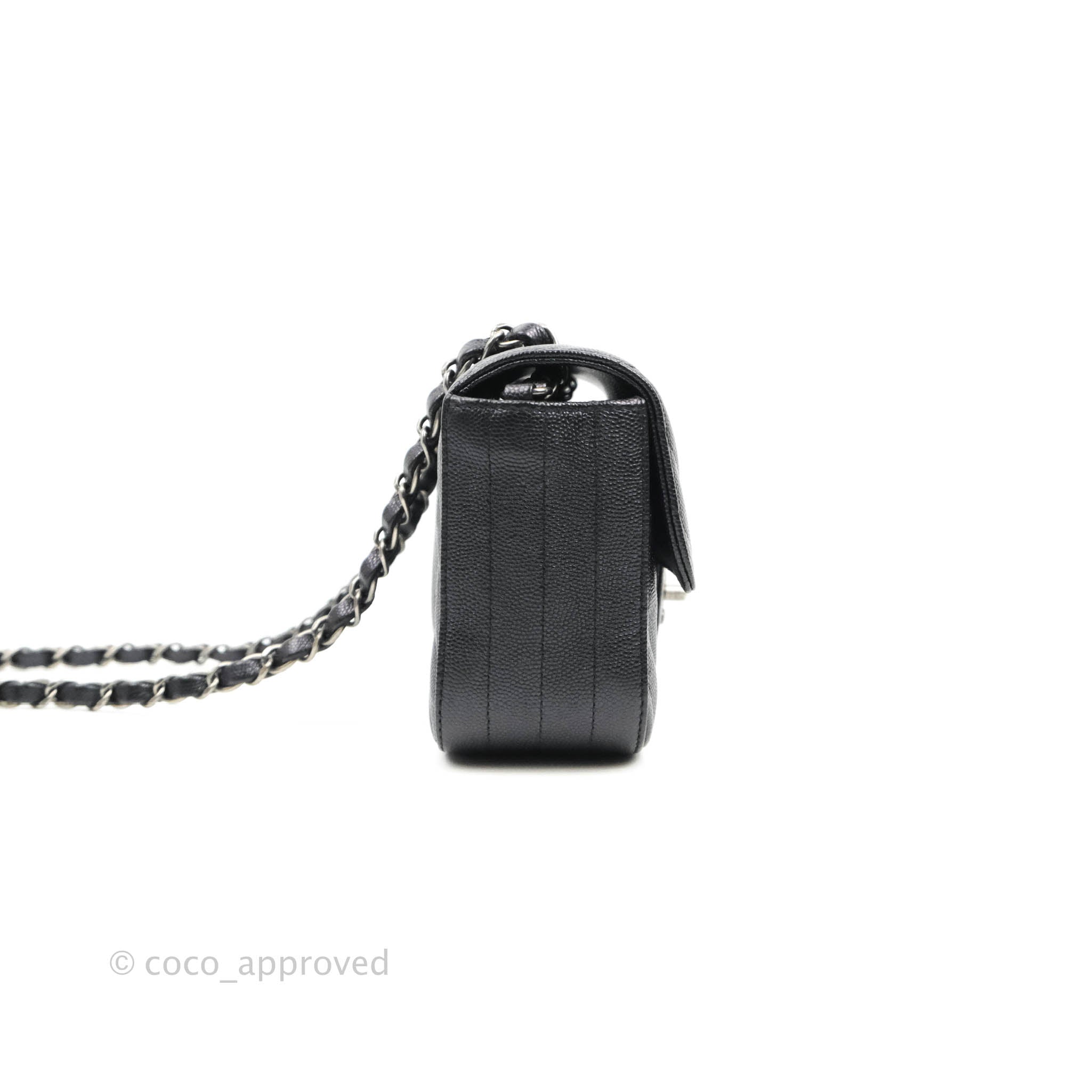 Chanel Chevron Mini Rectangular Flap Bag in Iridescent Black Caviar Leather with Ruthenium Hardware - Perfect for Evening Events, Parties & Luxury Fashion Accessories