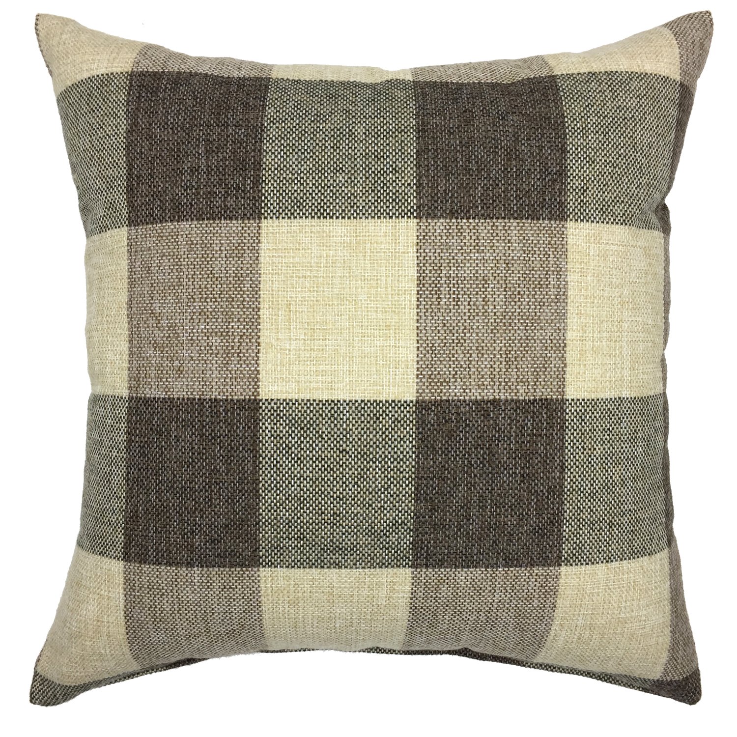 Retro Farmhouse Buffalo Plaid Cotton Linen Throw Pillow Cover 24x24 Inch - Brown/Khaki Checkered Cushion Case for Sofa, Couch & Bedroom Decor | Cozy Living Room & Cabin Home Accessories