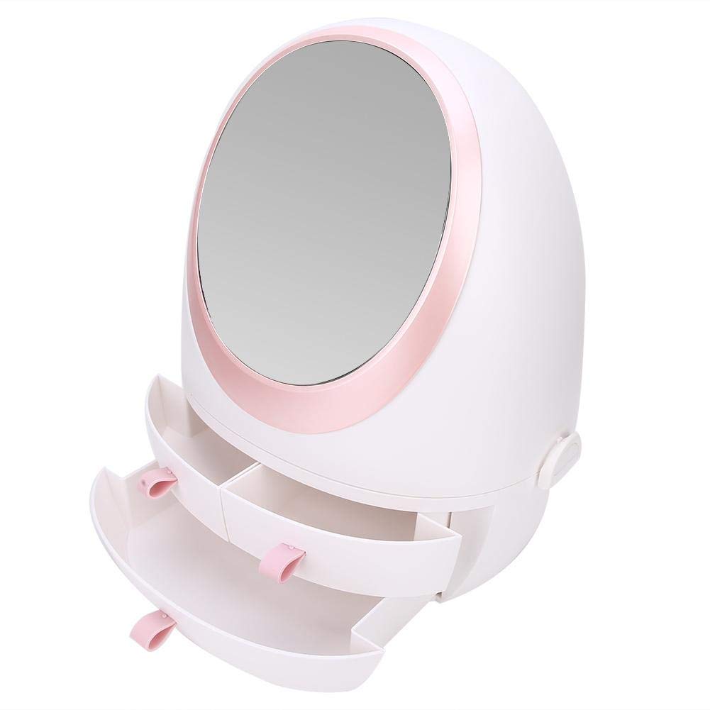 Zetiling Cosmetic Storage Box with Light & Mirror - Portable Desktop Drawer Organizer for Makeup, Skincare Products | Dustproof White Storage Solution for Vanity, Bathroom & Travel