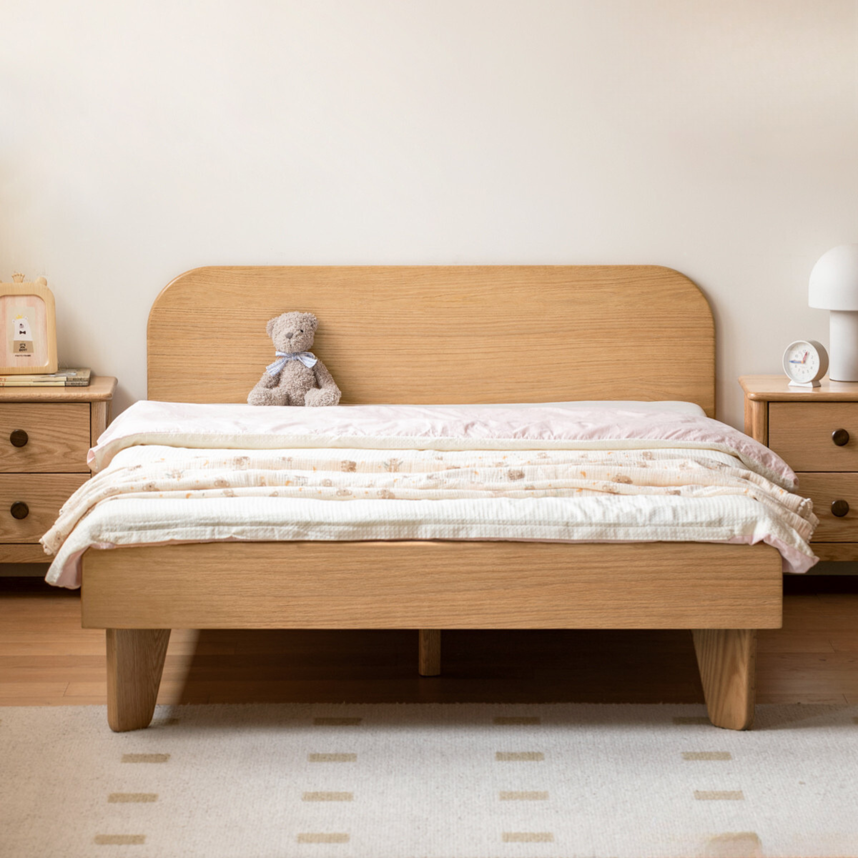 Solid Oak Wood Kids Bed - Sturdy & Safe Toddler Bed Frame for Boys & Girls - Perfect for Nursery, Bedroom, or Playroom