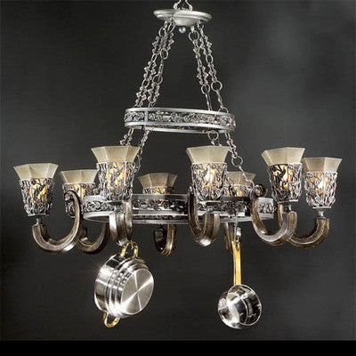 Stylicon by Thomas Lighting AB1304 STG Royal Conservatory Collection 8-Light Pot Rack Chandelier in Sterling Patina Finish - Elegant Kitchen Lighting for Dining Room & Farmhouse Decor