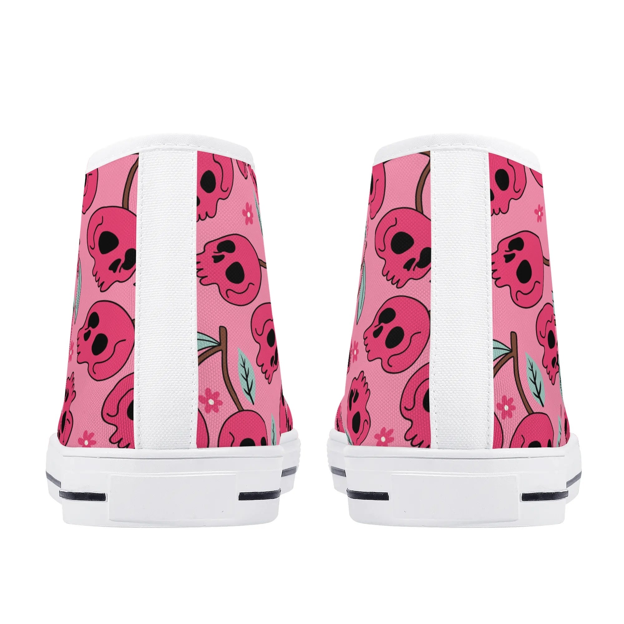Cherry Skulls Rubber High Top Canvas Shoes for Men & Women - Vintage Punk Sneakers for Casual Wear, Street Fashion, and Skater Style