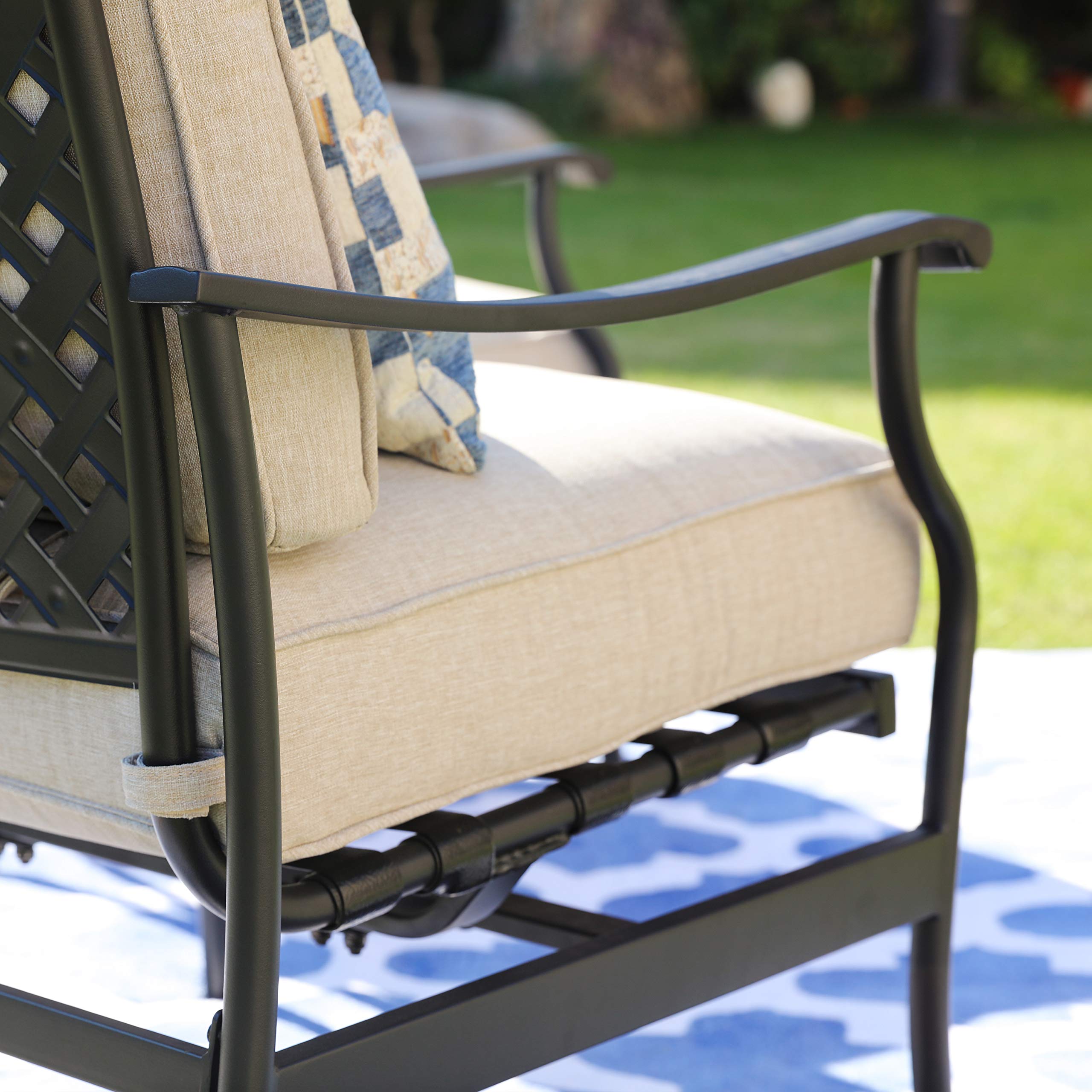 LOKATSE HOME 2-Piece Outdoor Patio Bistro Dining Set - Wrought Iron Chairs with Beige Cushions for Garden, Balcony, and Backyard Relaxation