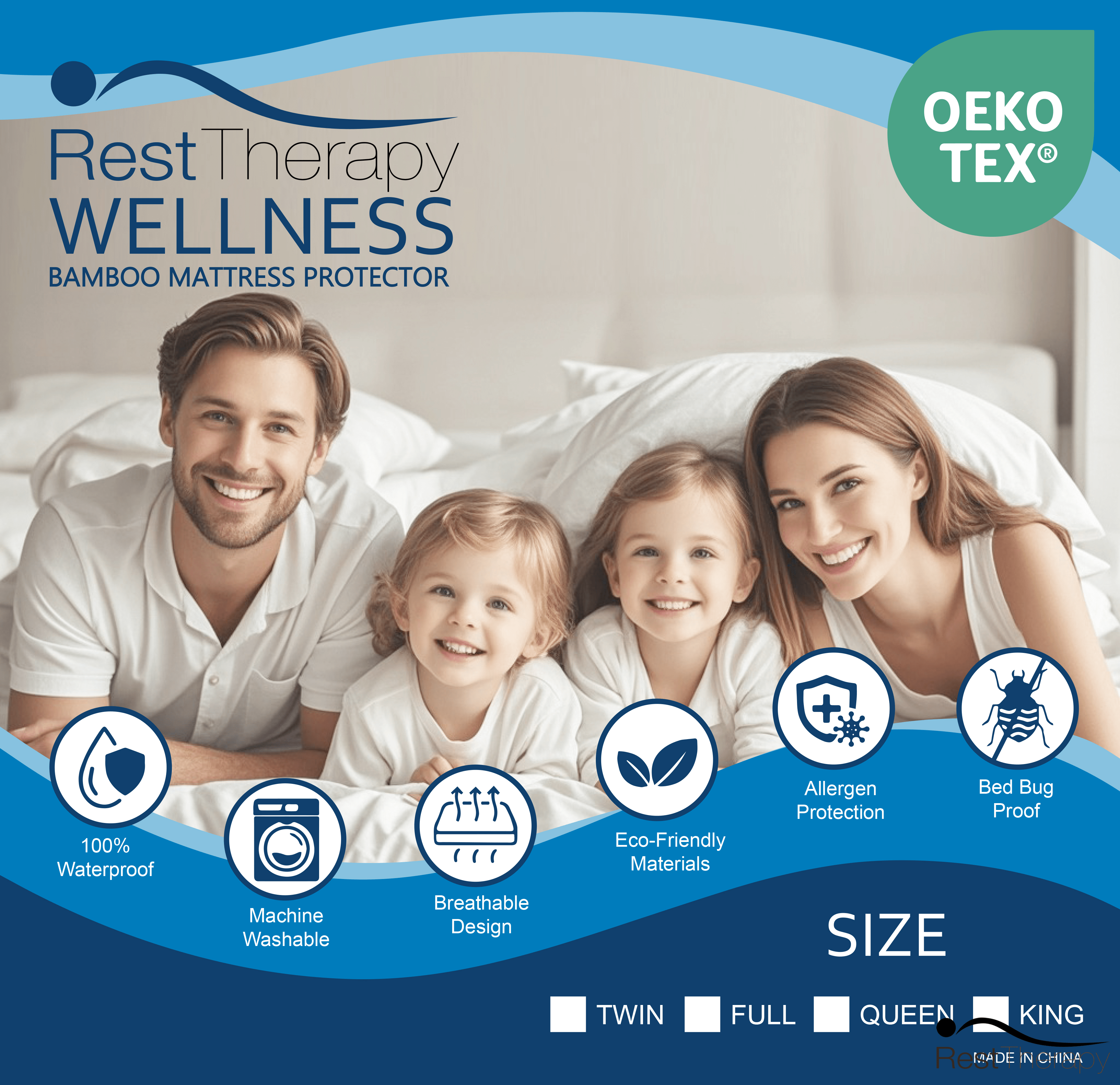 Premium Bamboo Mattress Protector - Hypoallergenic, Waterproof & Breathable - Fits All Mattress Sizes (Twin, Full, Queen, King) - Ideal for Allergy Sufferers, Kids & Hot Sleepers