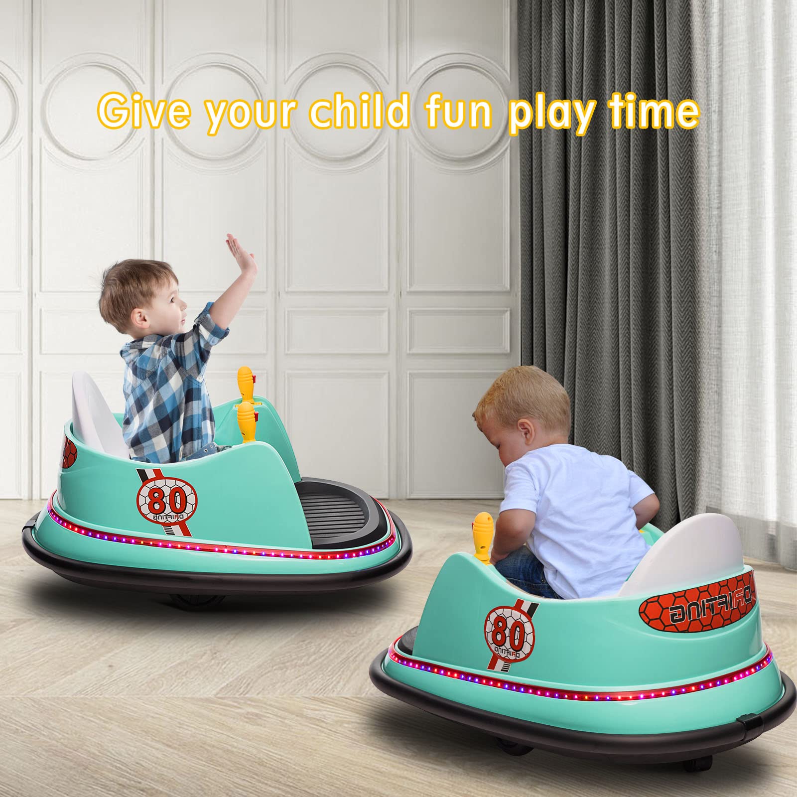 6V Battery Powered Kids Ride-On Bumper Car with Remote Control | Electric Toy Vehicle with Music, Safety Belt, LED Lights & 360° Spin | Perfect Birthday Gift for Boys & Girls (Turquoise) | Indoor & Outdoor Play, Backyard Fun, Birthday Parties