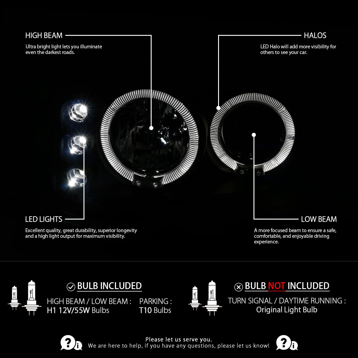 AUTOZENSATION LED Headlights for 1999-2006 GMC Sierra 1500/2500/3500 - Black Housing Clear Lens Halo Projector Headlamps + Bumper Lights Pair (Left & Right) - Upgrade Your Truck Lighting for Night Driving & Off-Road Adventures